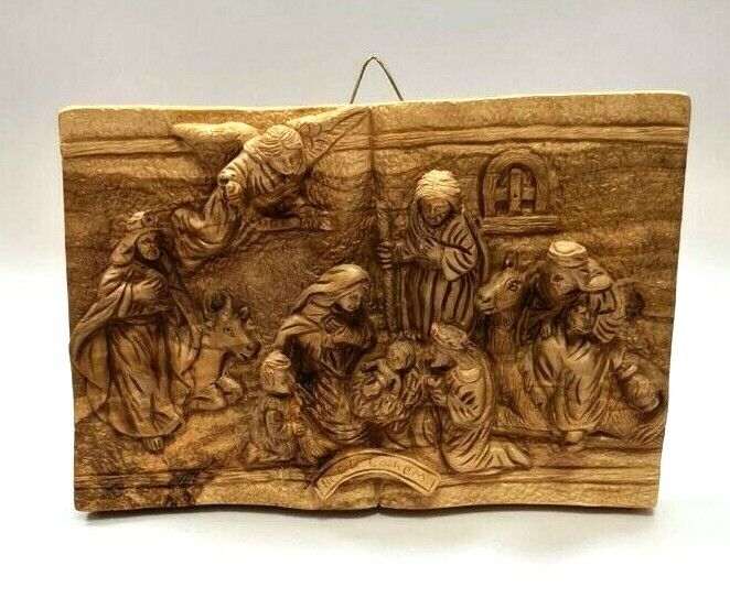 Christmas board hang wall olive wood hand carved holy land Bethlehem 16.5*25 cm