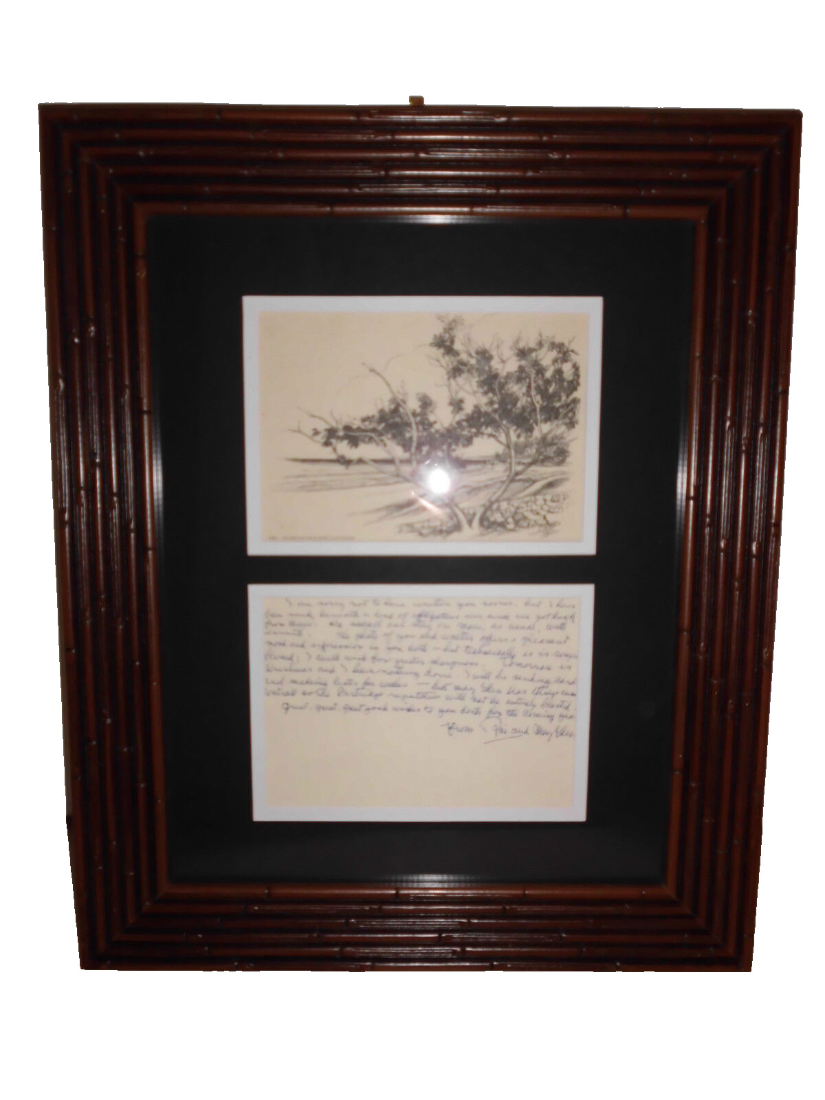 Rare Framed Roi Partridge Personal Christmas Card with Hand Written Note Vintage
