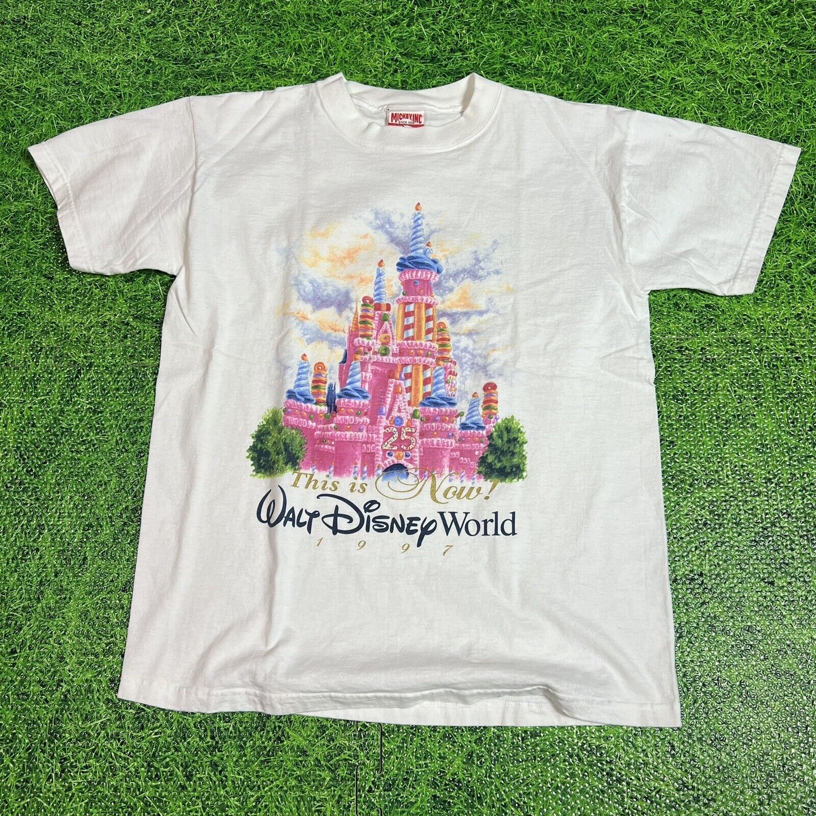 VTG Walt Disney World 25th Anniversary Castle Cake Shirt Two Sided 1997 M Rare