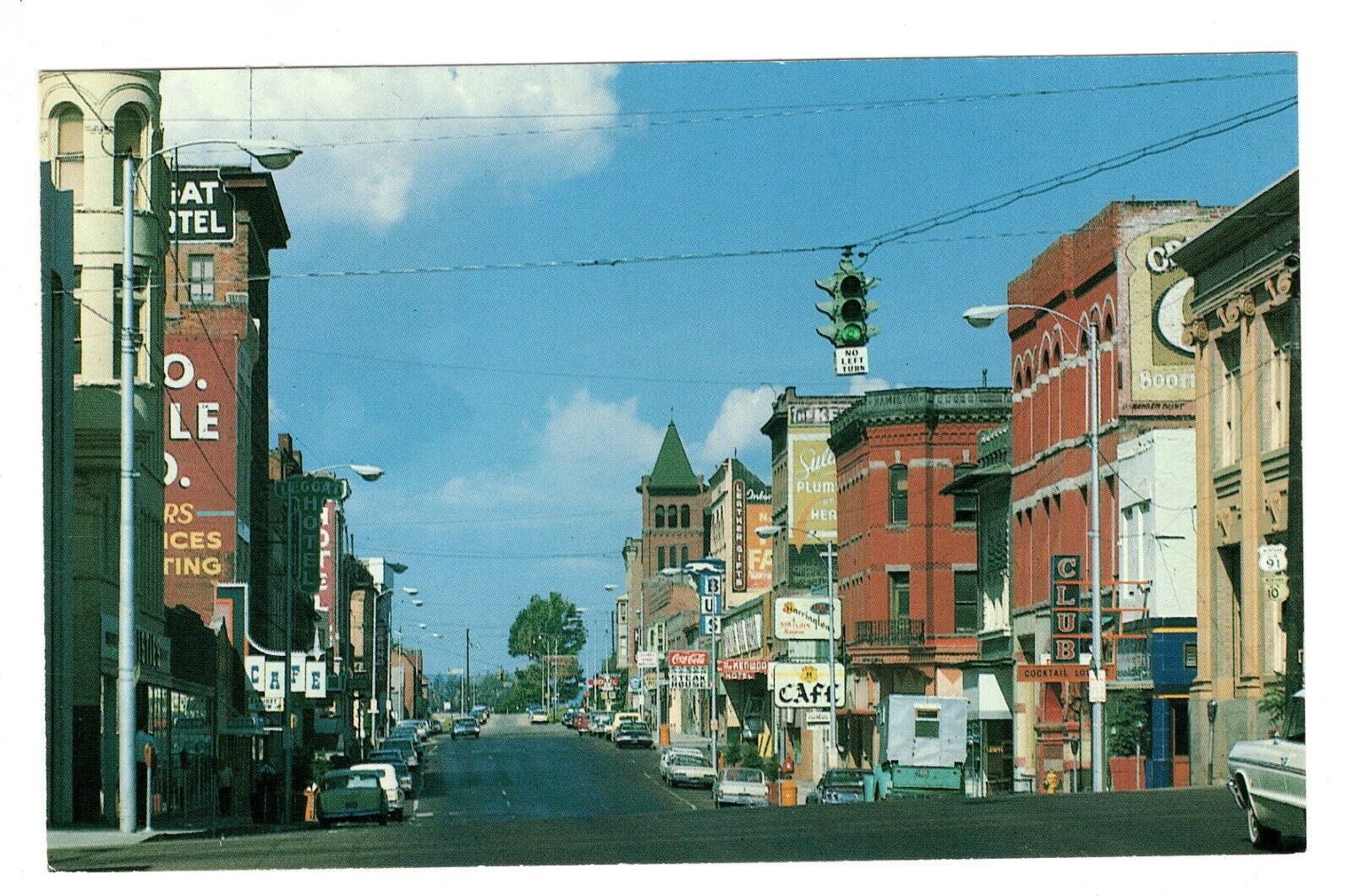 Postcard Butte Montana Looking West On Broadway from Main Coke Grey Hound Bus