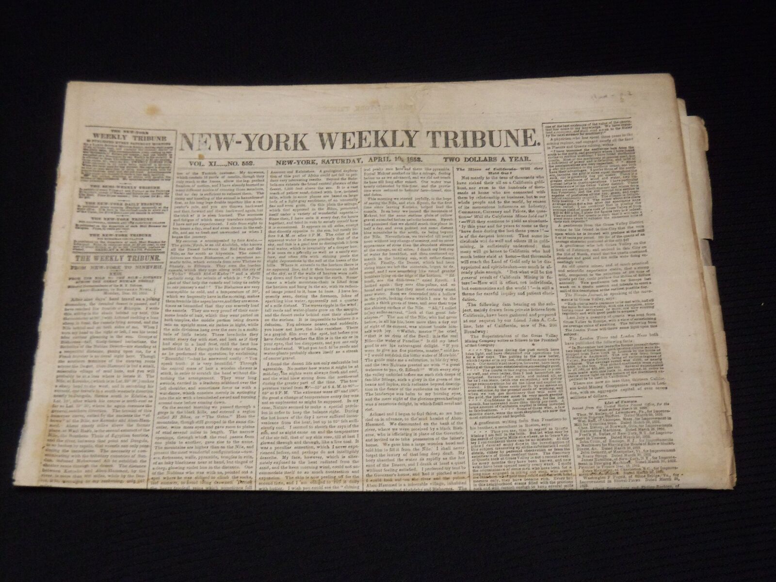 1852 APRIL 10 NEW YORK WEEKLY TRIBUNE - JOURNEY ACROSS NUBIAN DESERT - NP 3879Z
