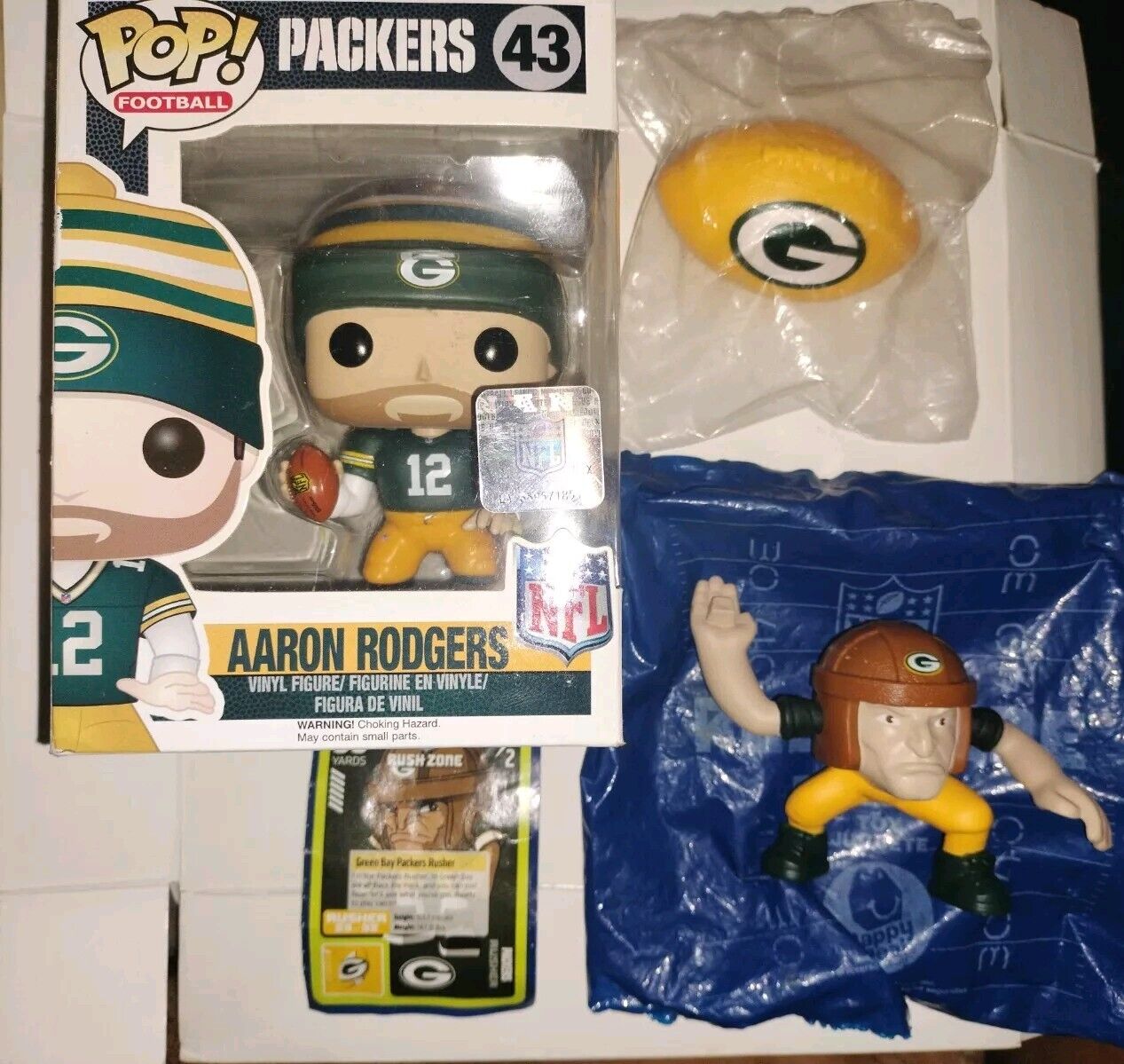 Funko Pop Football Green Bay Packers Aaron Rodgers #43 Figure +NFL Rush Zone Toy