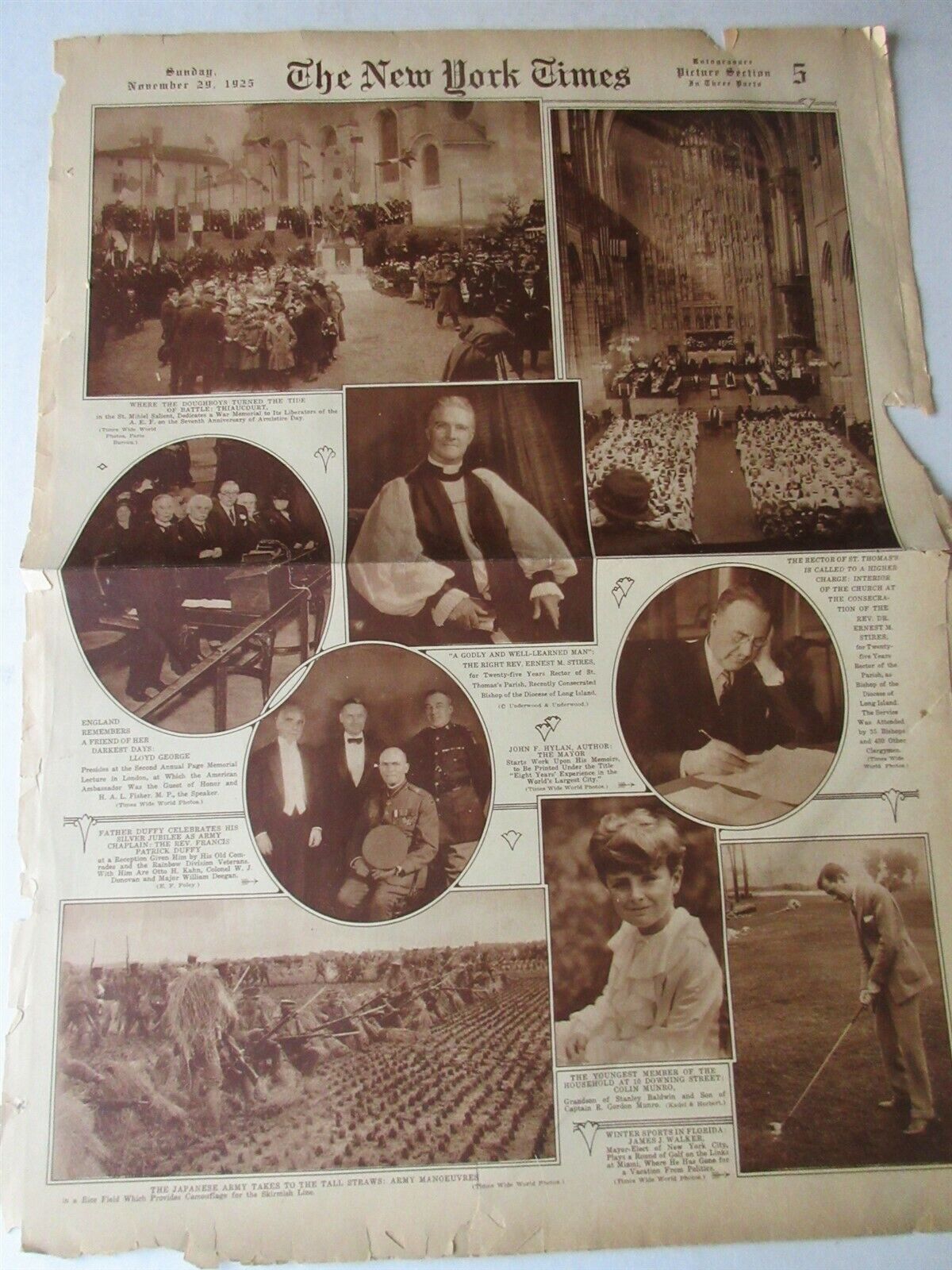 New York Times Nov 29, 1925 Rome welcomes Mussolini, Clark Griffith, Debutantes