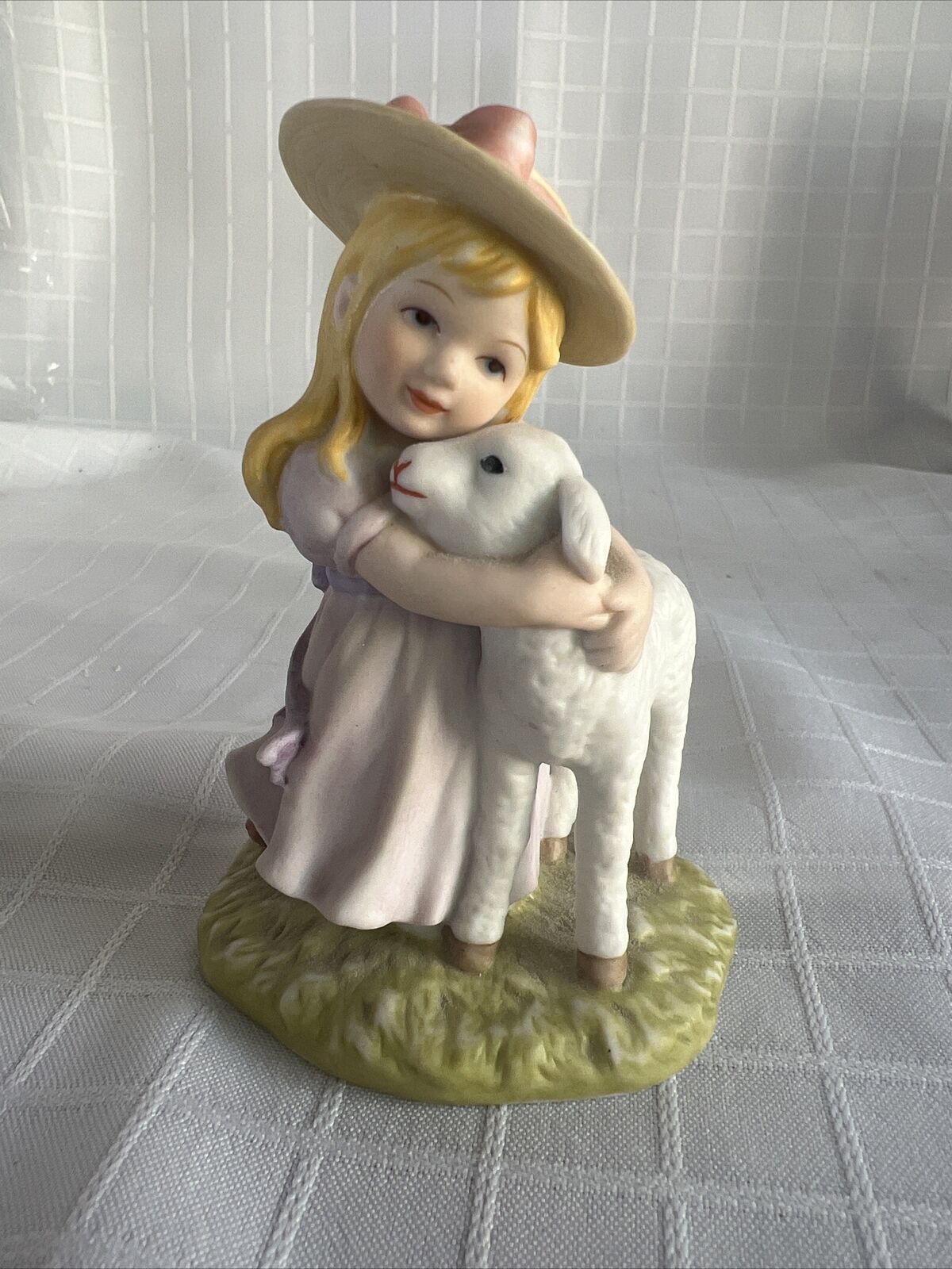 Enesco Figurine Girl Hugging Lamb 1989 “Springtime Friends # 605328 Vintage