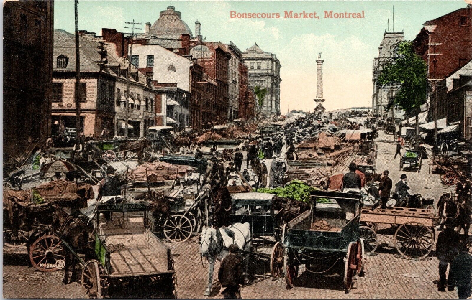 C.1910s Montreal QC Bonsecours Market Street View Crowd Canada Postcard A219