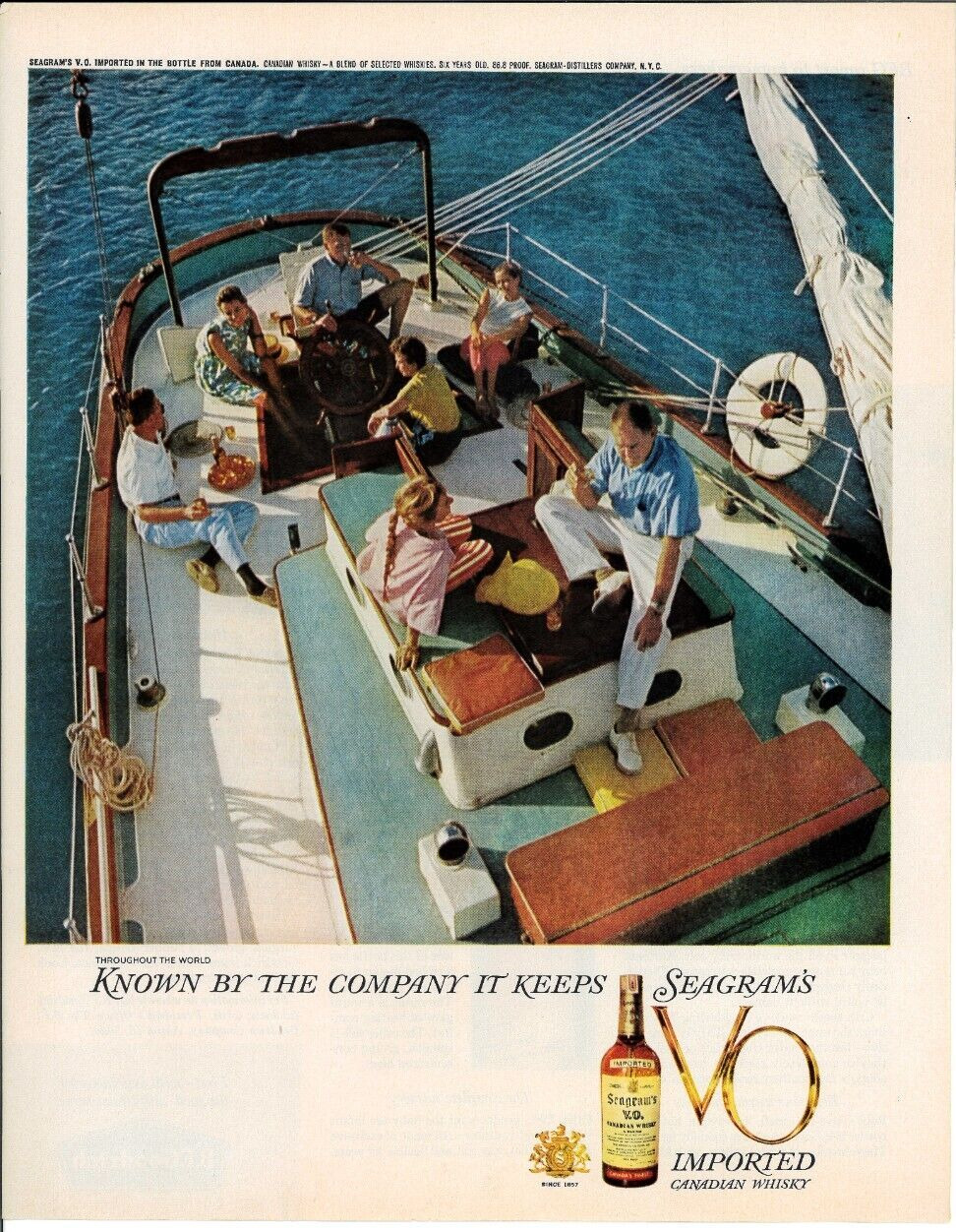 1960 SEAGRAMS V.O. Canadian Whisky Sailing Boat Yacht Vintage Print Ad