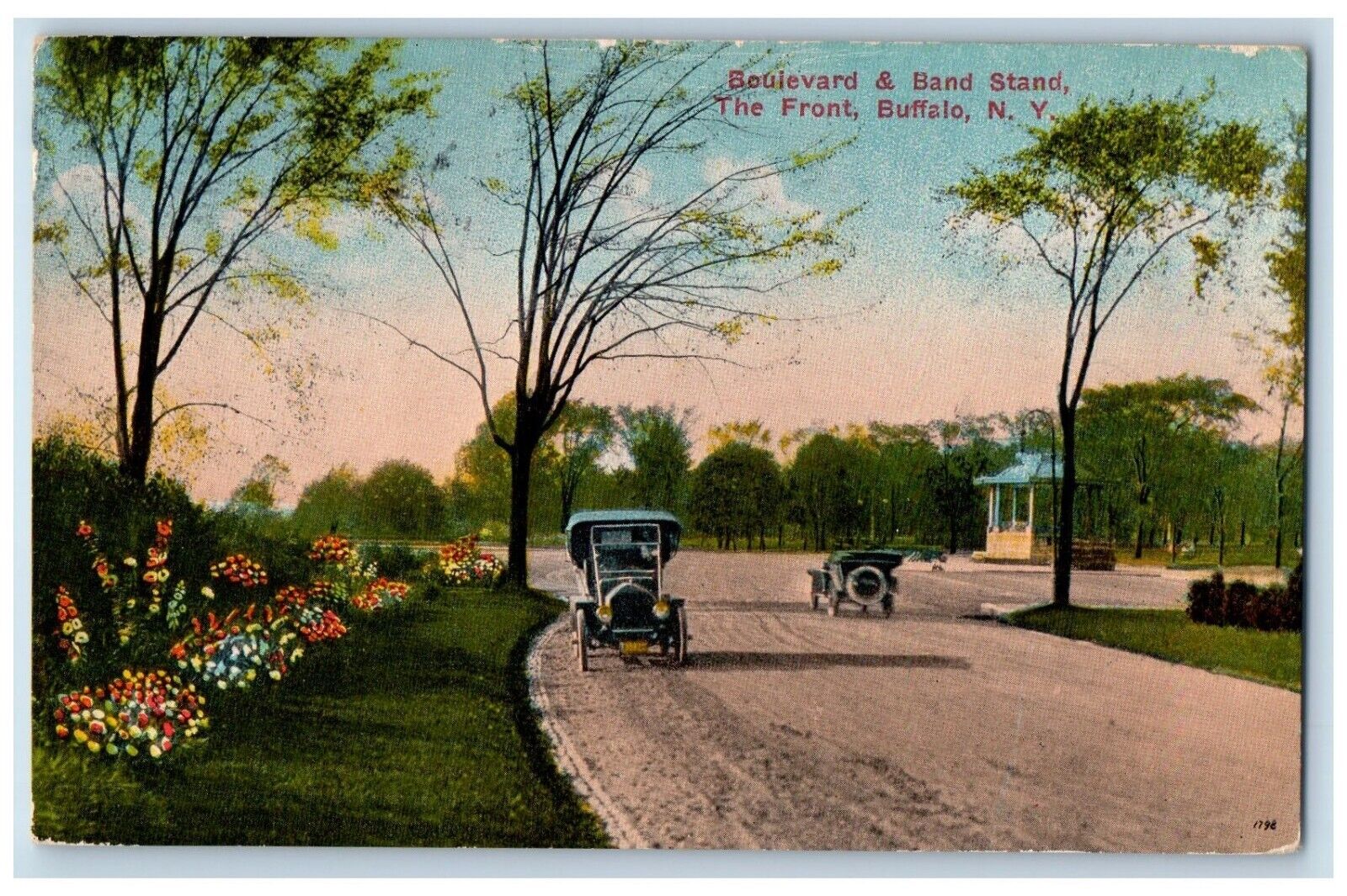 1916 Boulevard Band Stand Vintage Car Front Buffalo New York NY Antique Postcard