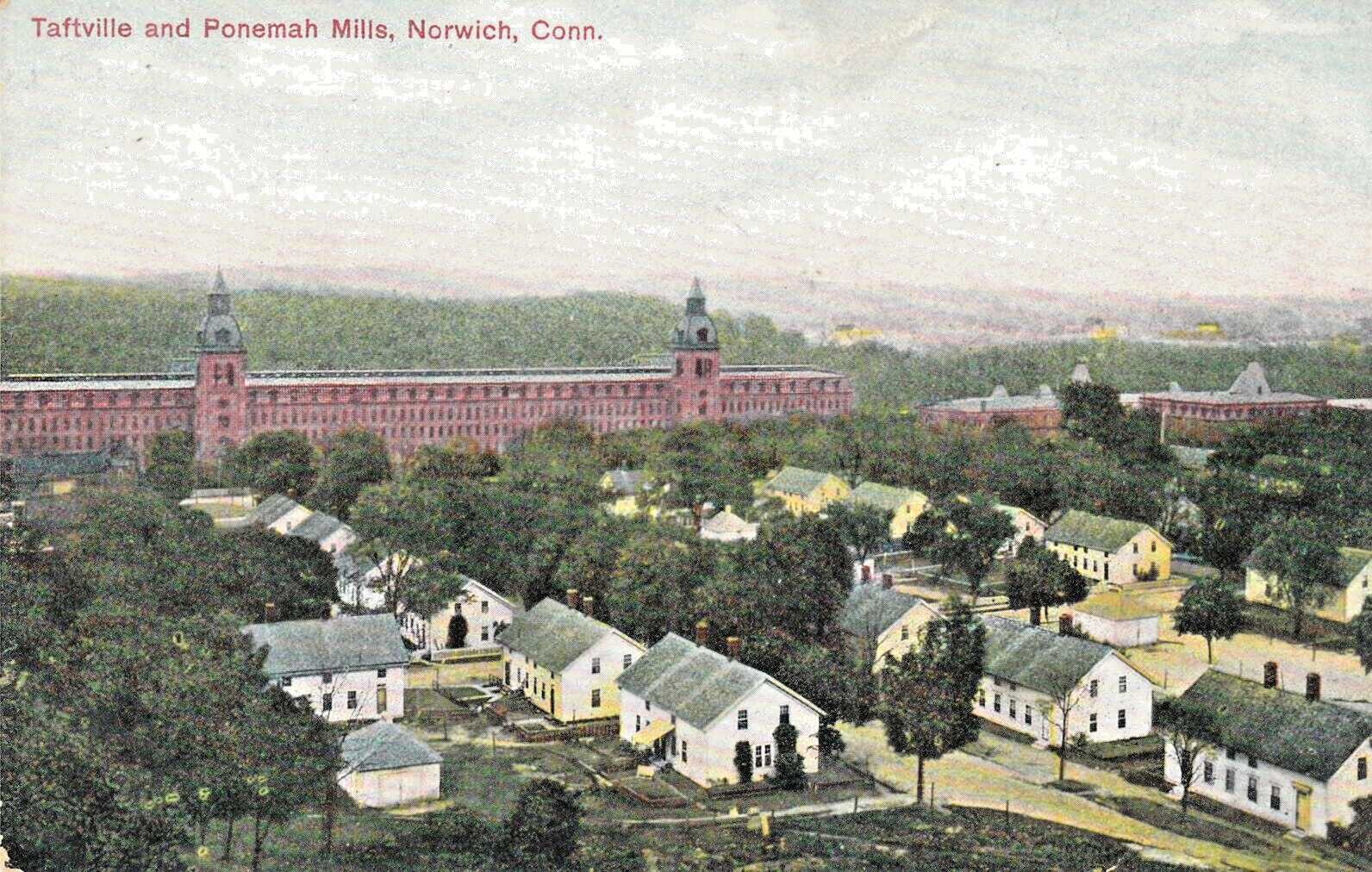 Norwich CT  Taftville c.1915 Ponemah Mill and employee Houses Aerial View Unused