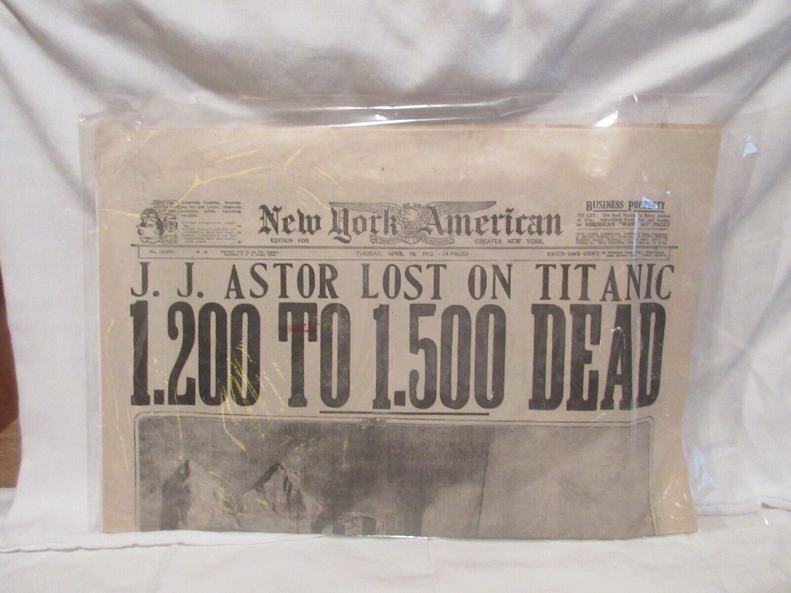 Reprint of 1912 New York American Story & Photo of Sinking of Titanic Newspaper