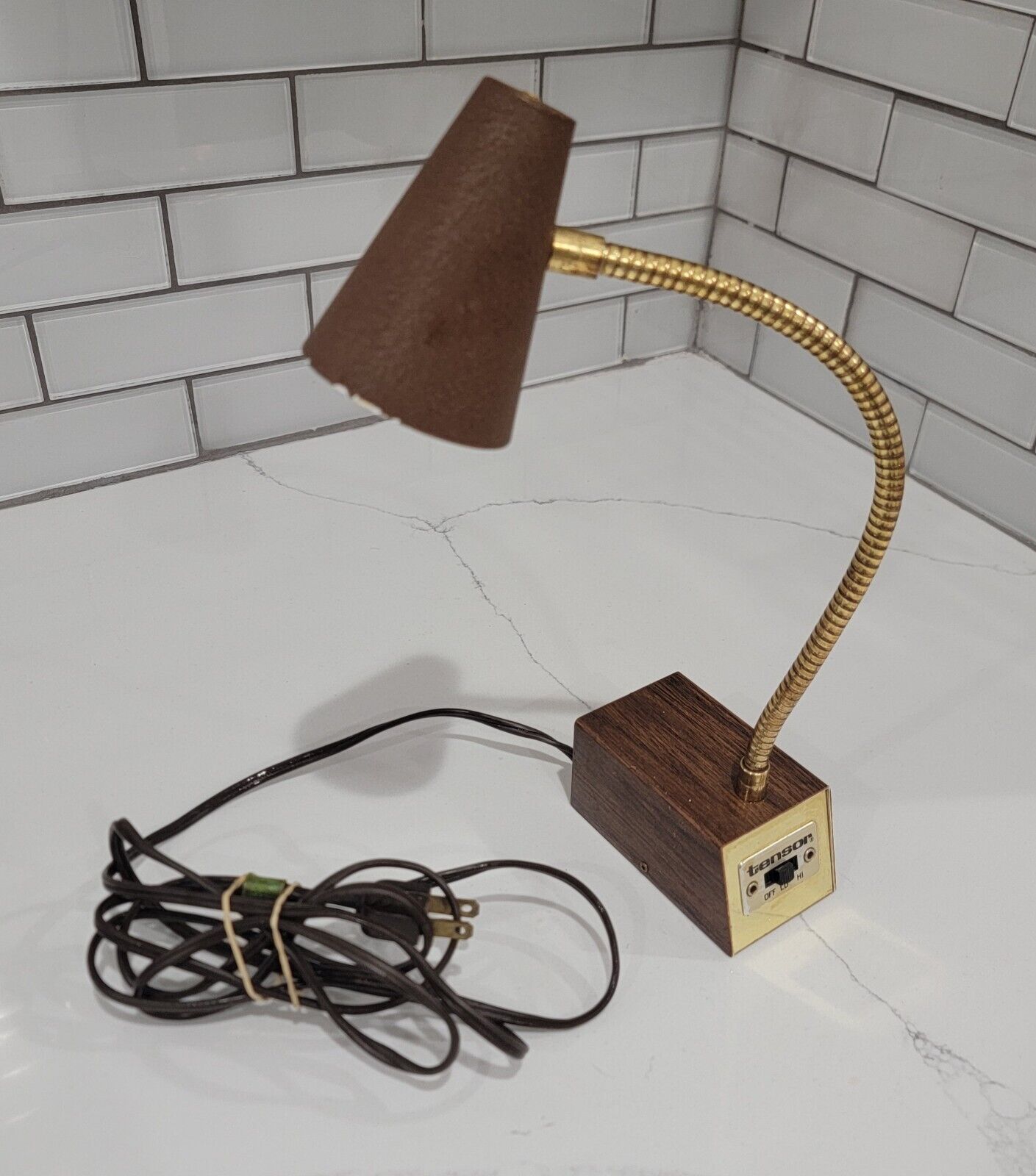 Vintage Tensor Goose Neck Lamp Hi Lo Small Woodgrain 7200