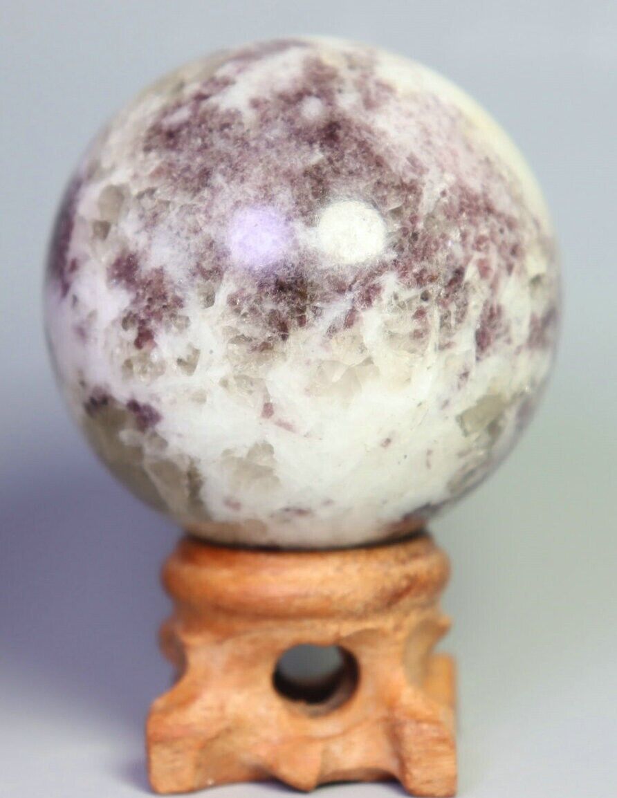 Natural Lepidolite Purple Mica Quartz Crystal Sphere Ball Madagascar / Stand