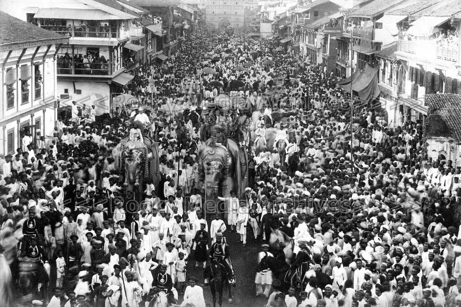 Wtt-40 Elephants Crowds, Muharram Festival, Baroda, India 1880s. Photo