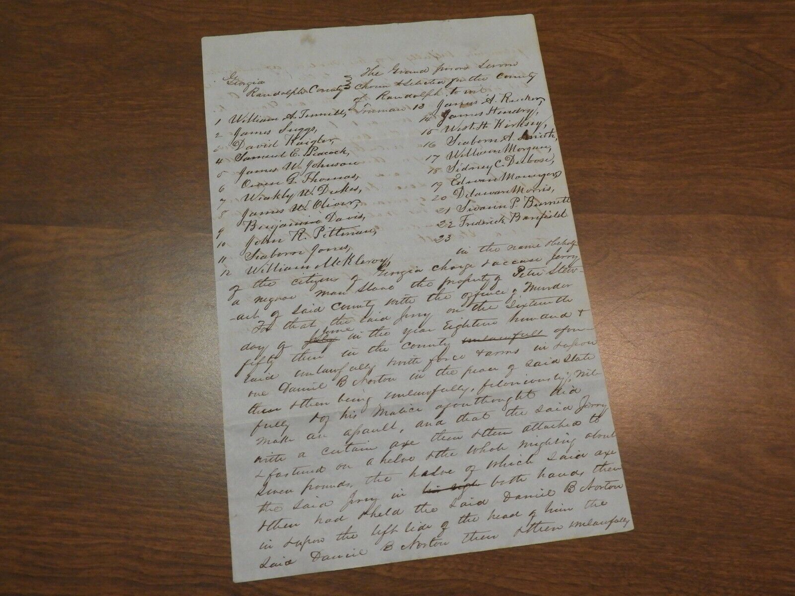 Unusual 1853 Manuscript Document on Georgia Jury Finding Slave Guilty of Murder