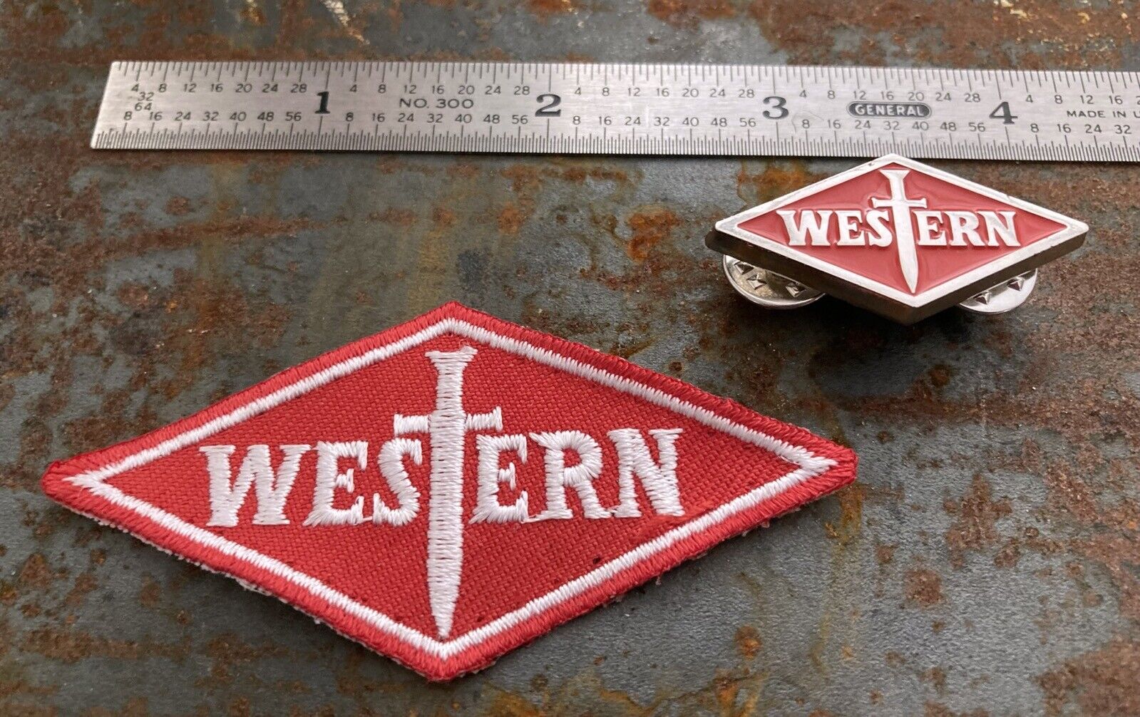 WESTERN CUTLERY KNIVES LOGO ENAMEL PIN and EMBROIDERED PATCH