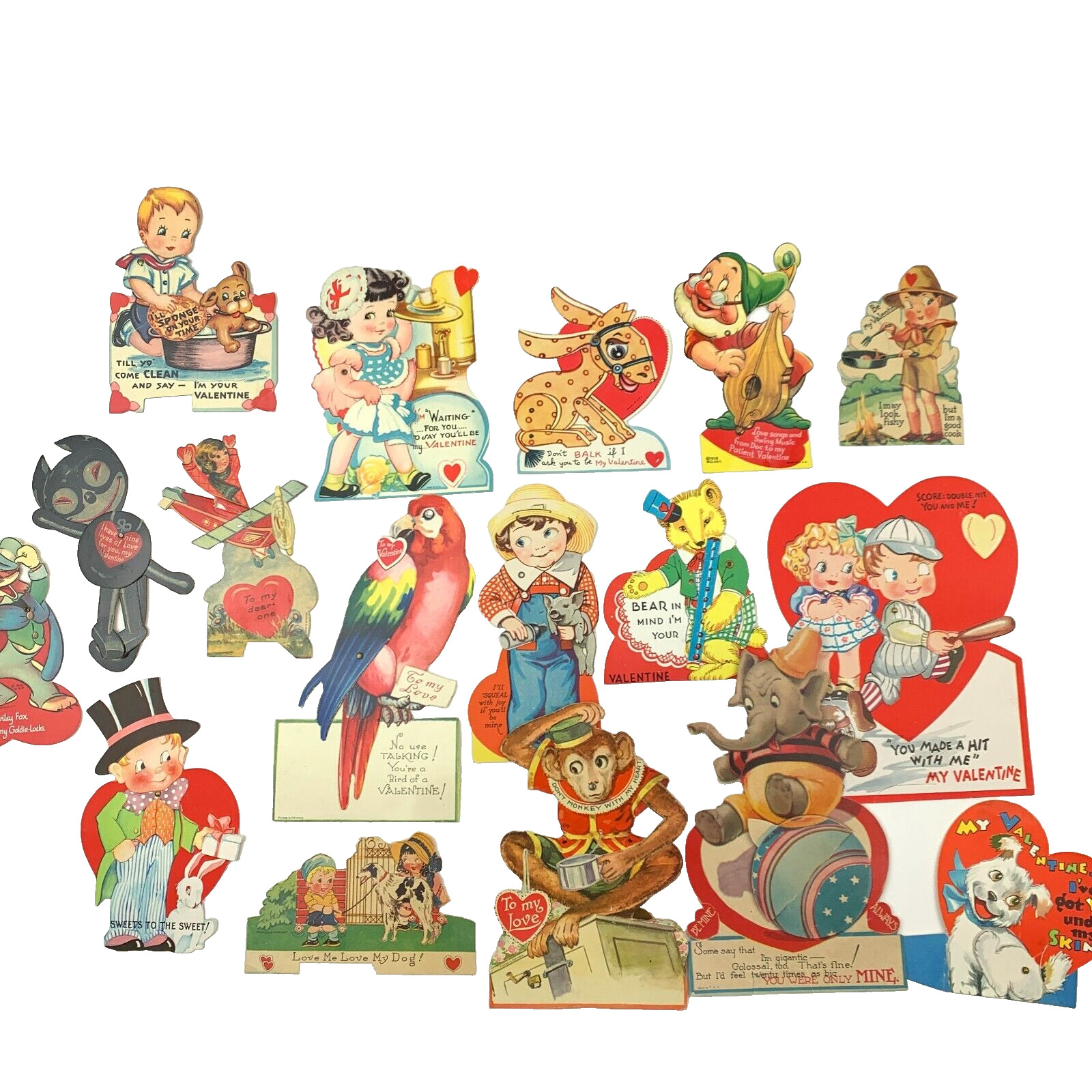 Vintage 1930s 1940s Lot of 17 Made in Germany USA Die-Cut Mechanical Valentines