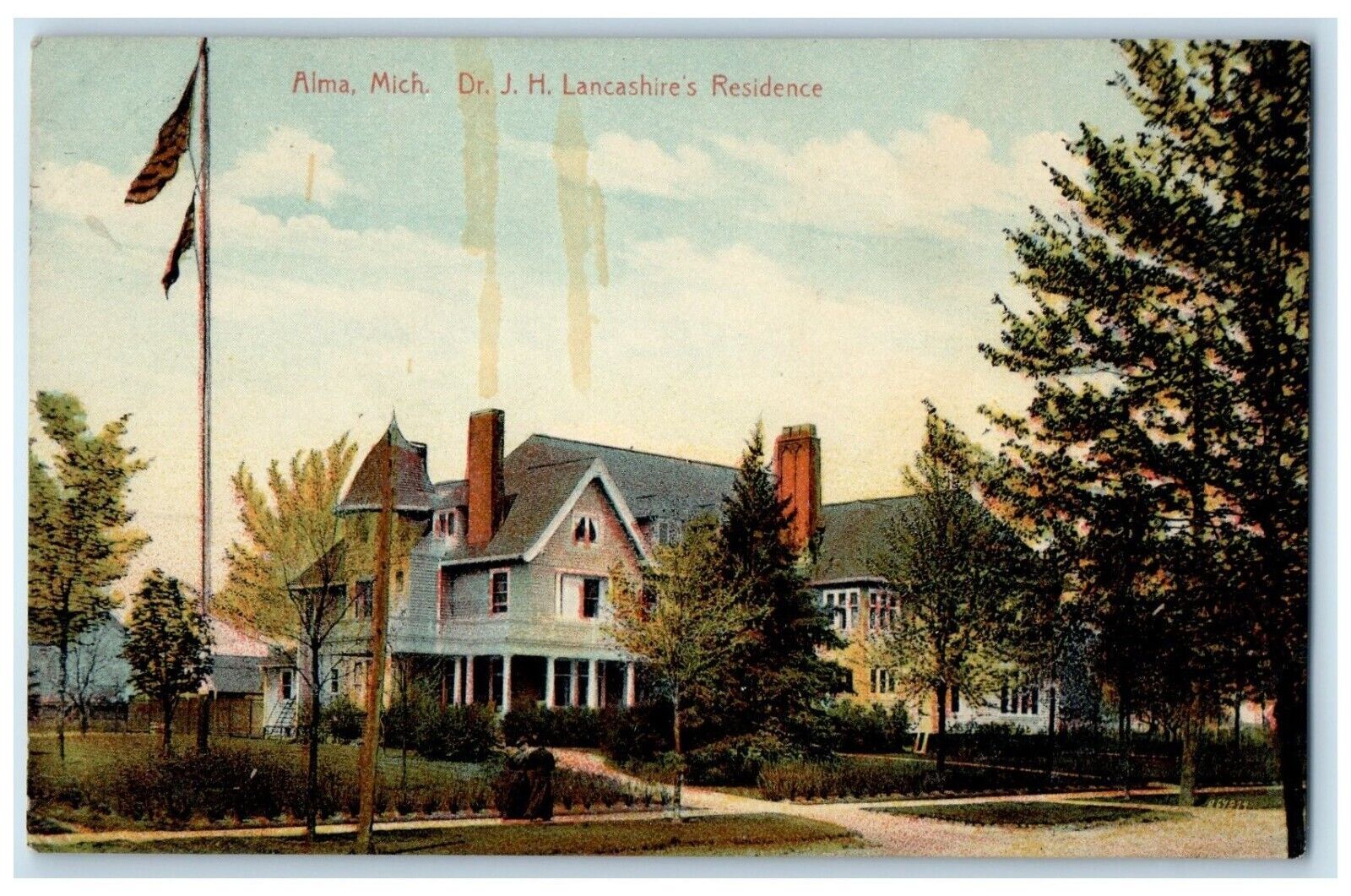 c1910's Dr. J H Lancashire's Residence House Alma Michigan MI Antique Postcard