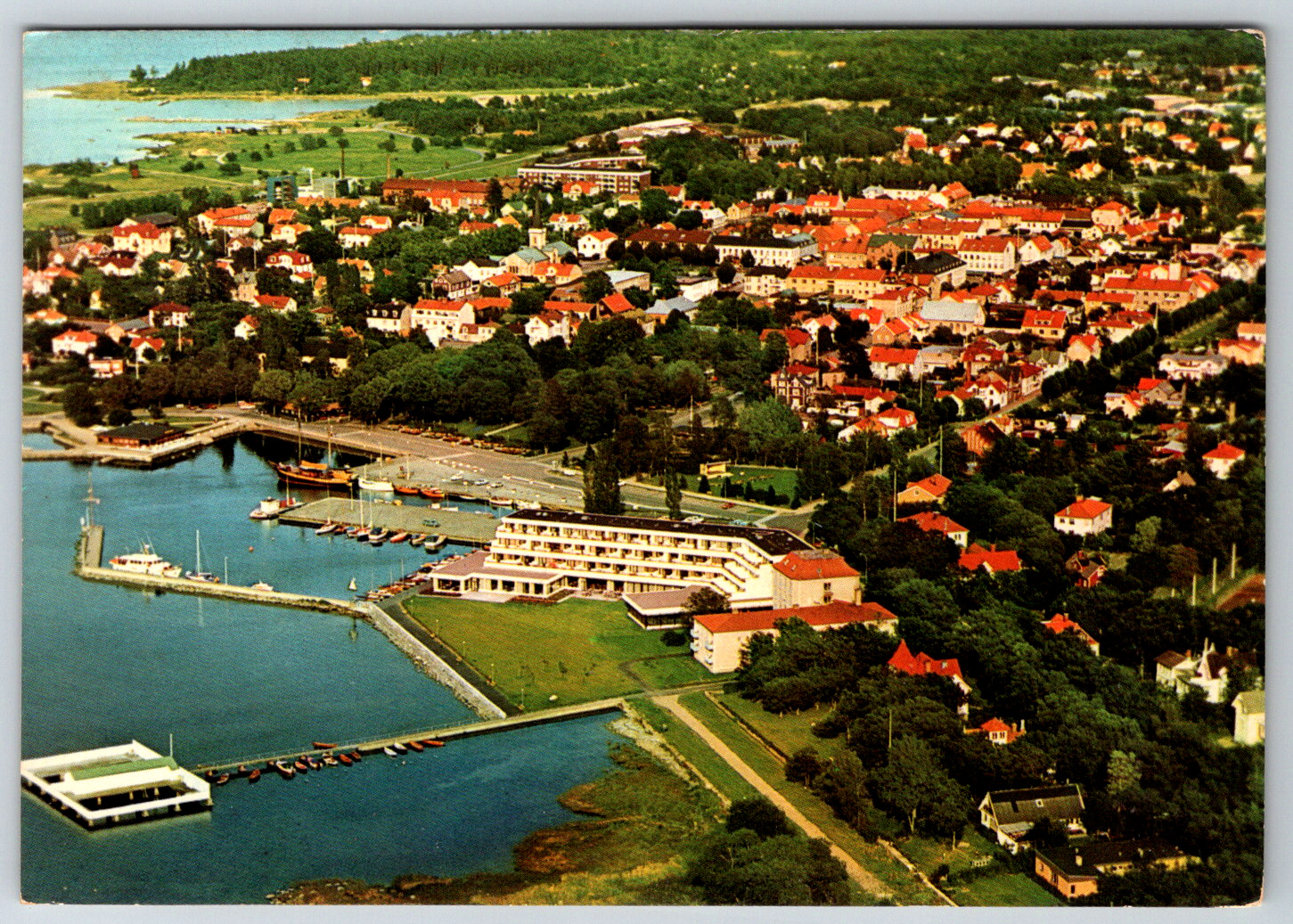 c1960s Flying Over Strand Hotel Borgholm Oland Sweden Island Vintage Postcard