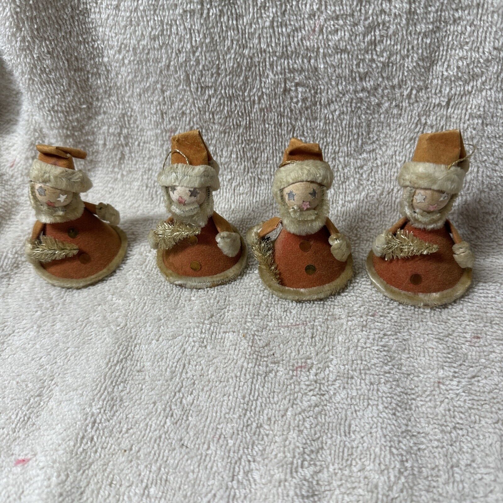 Vintage Spun Cotton/Felt Pixie Christmas Ornaments Lot 4 Japan D57
