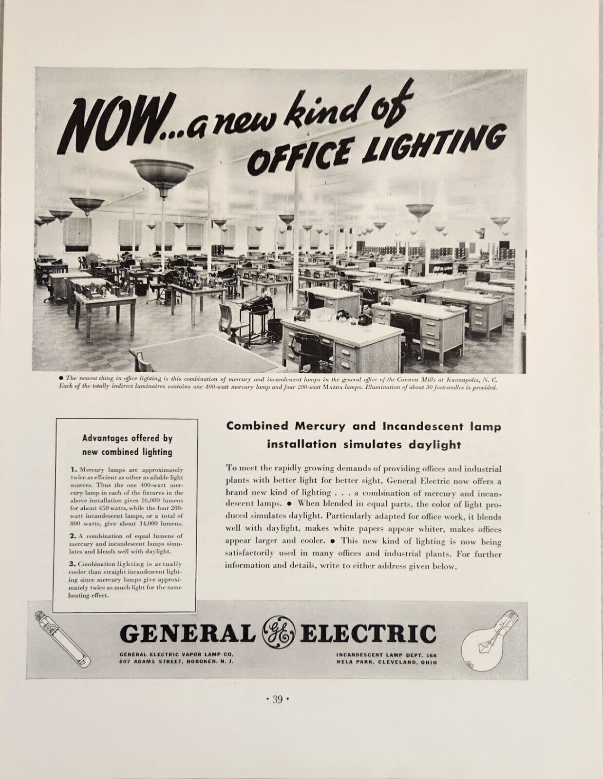1936 Print Ad General Electric A New Kind of Office Lighting Hoboken,New Jersey