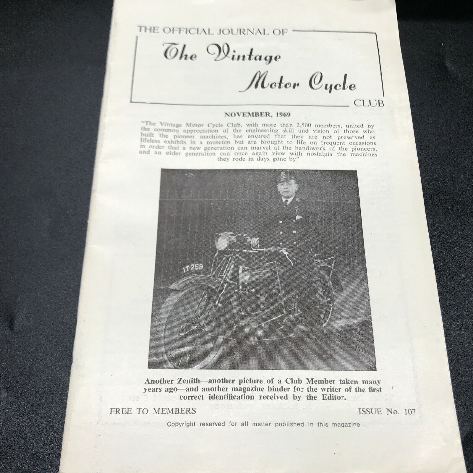 THE OFFICIAL JOURNAL THE VINTAGE MOTORCYCLE CLUB MAGAZINE NOVEMBER 1969 ZENITH