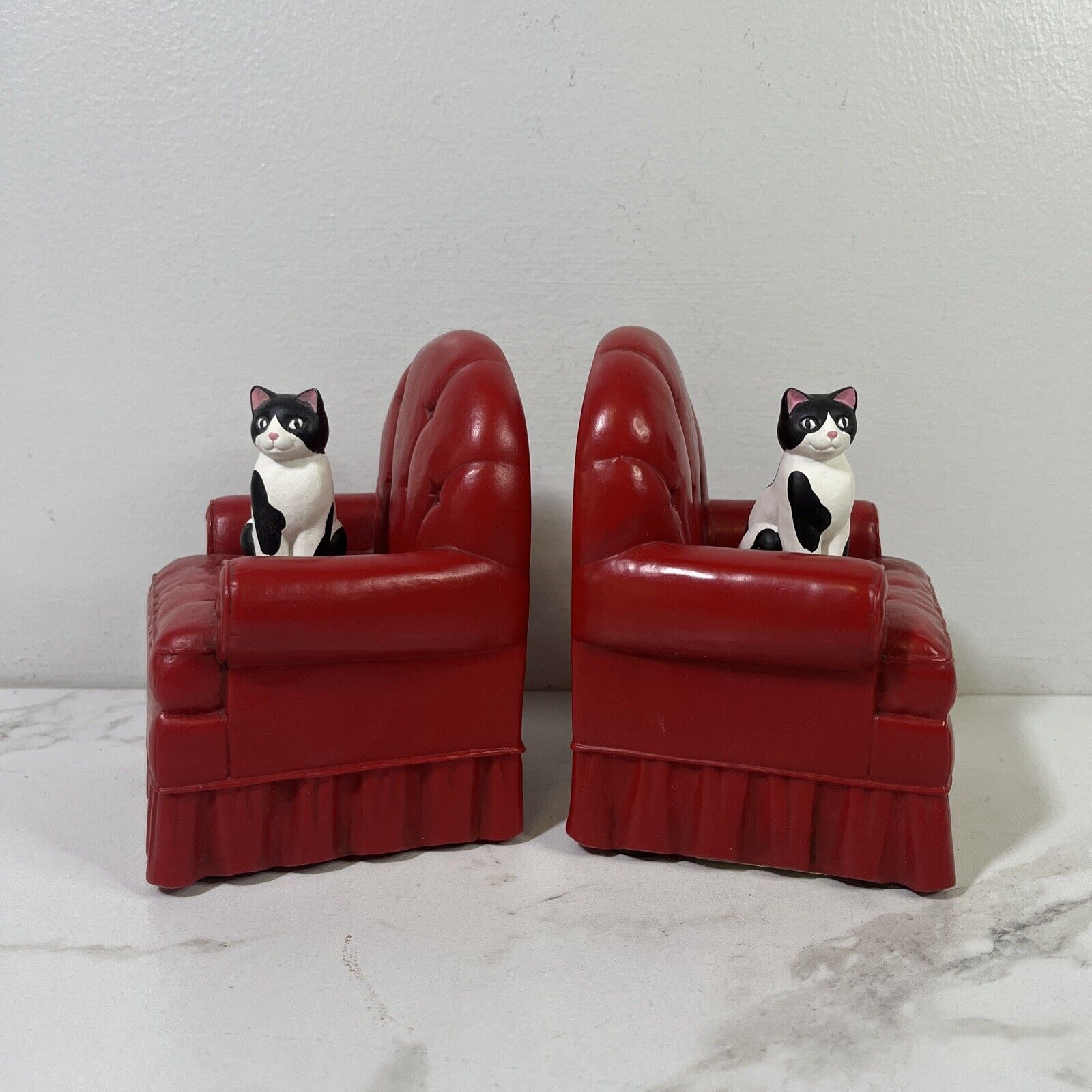 Vintage 1989 Hallmark Cards Bookends Cats Cat Couch Red Chair Black Collectible