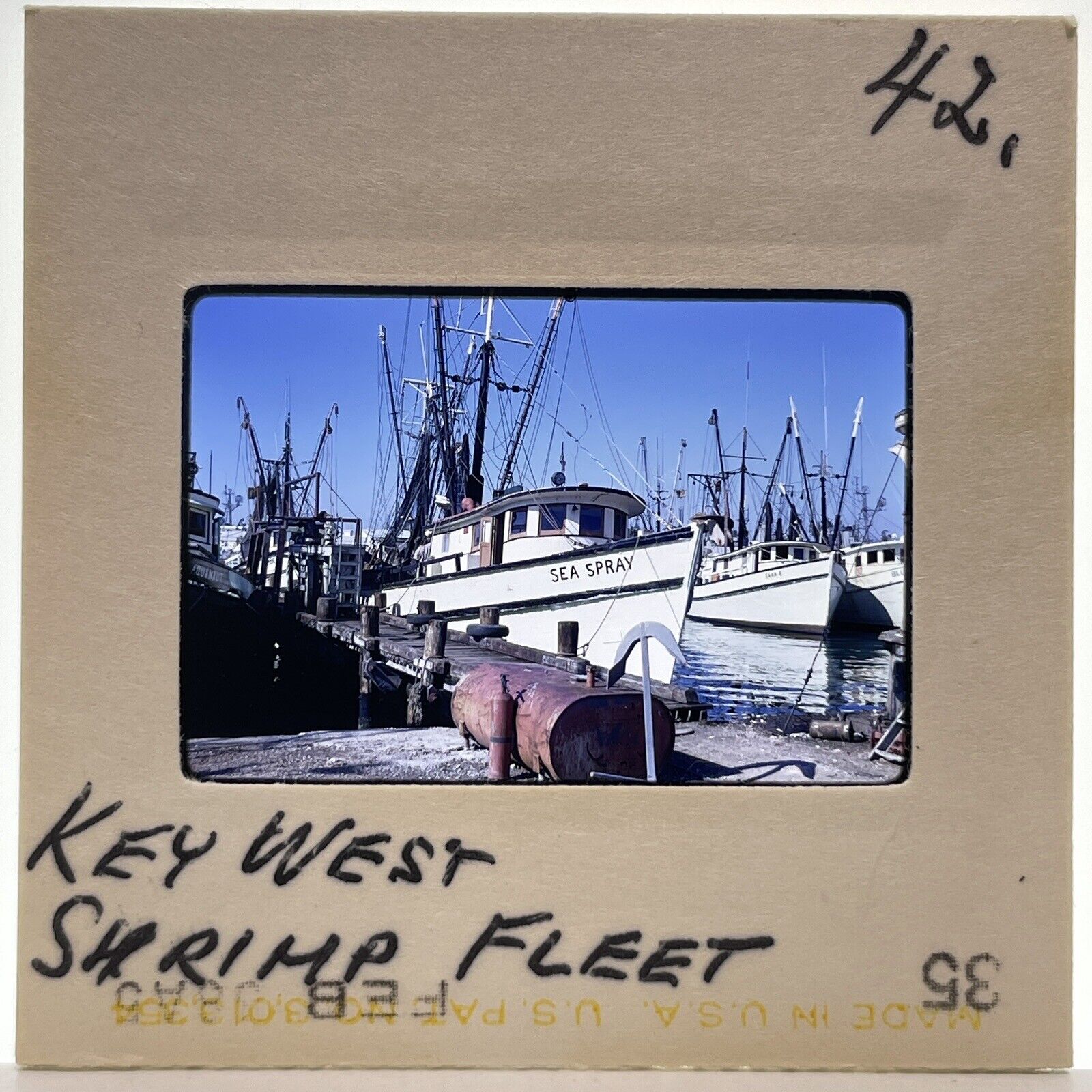 60s 35mm Slide Key West Florida Shrimp Boats in the Harbor Seaport Vintage #5