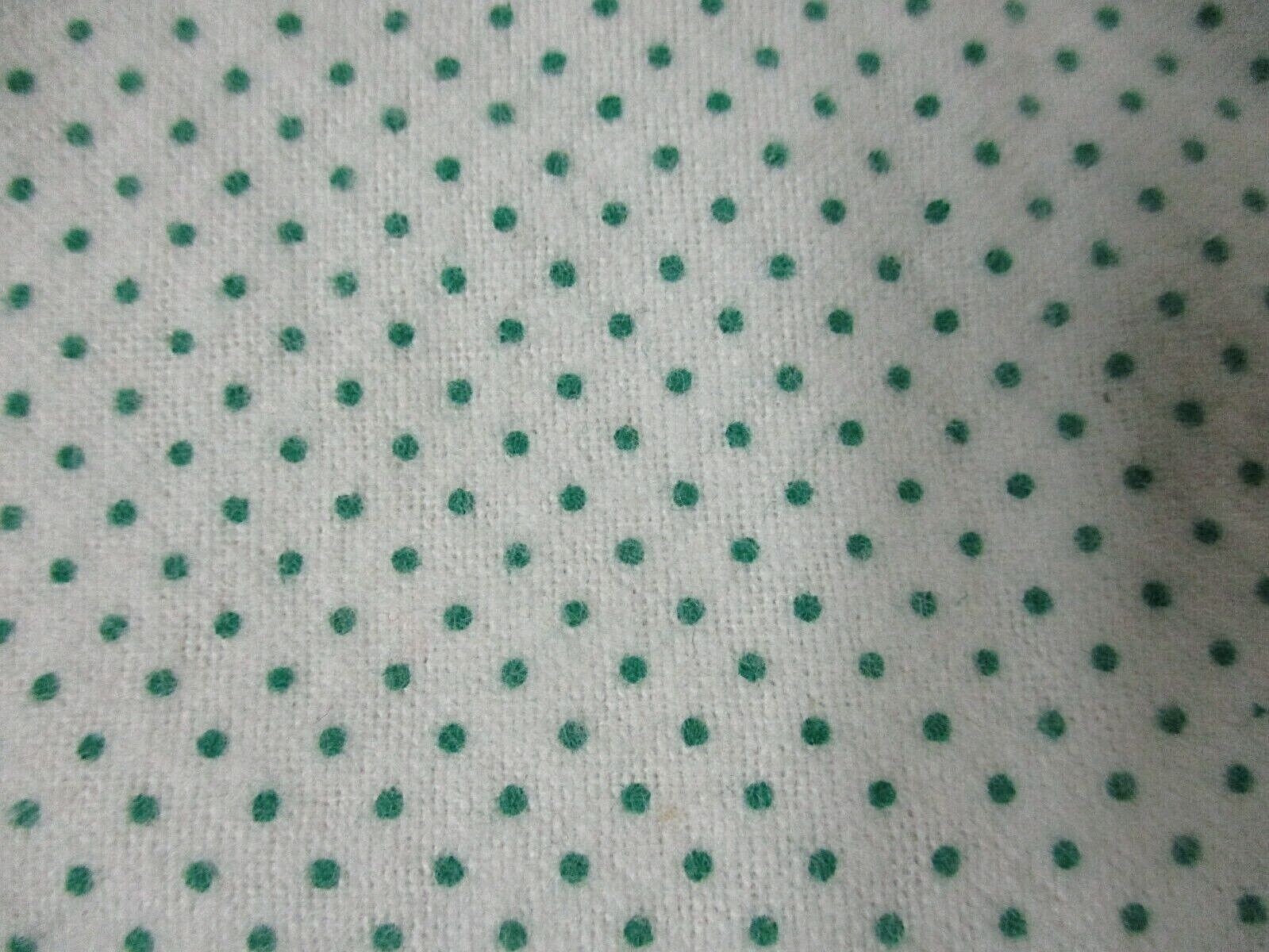 Vintage White Flannel Fabric with Green Mini Polka Dots - 35\