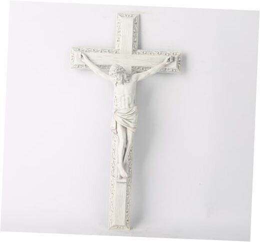 BC Catholic Crucifix Wall Cross, Religious Plaster Crucifix 12 inches H White