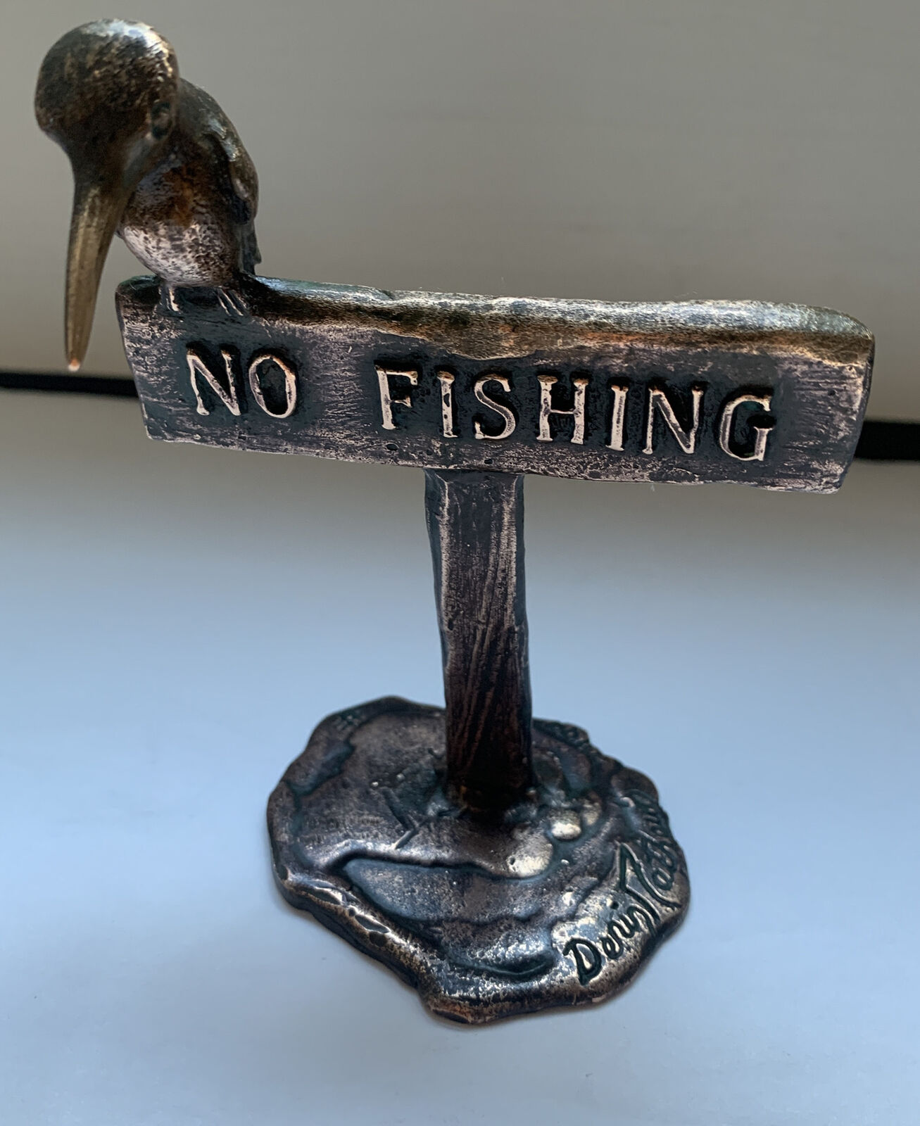 Vintage Denis Mathews Bronze Hummingbird No Fishing Art Sculpture, Kenya Signed