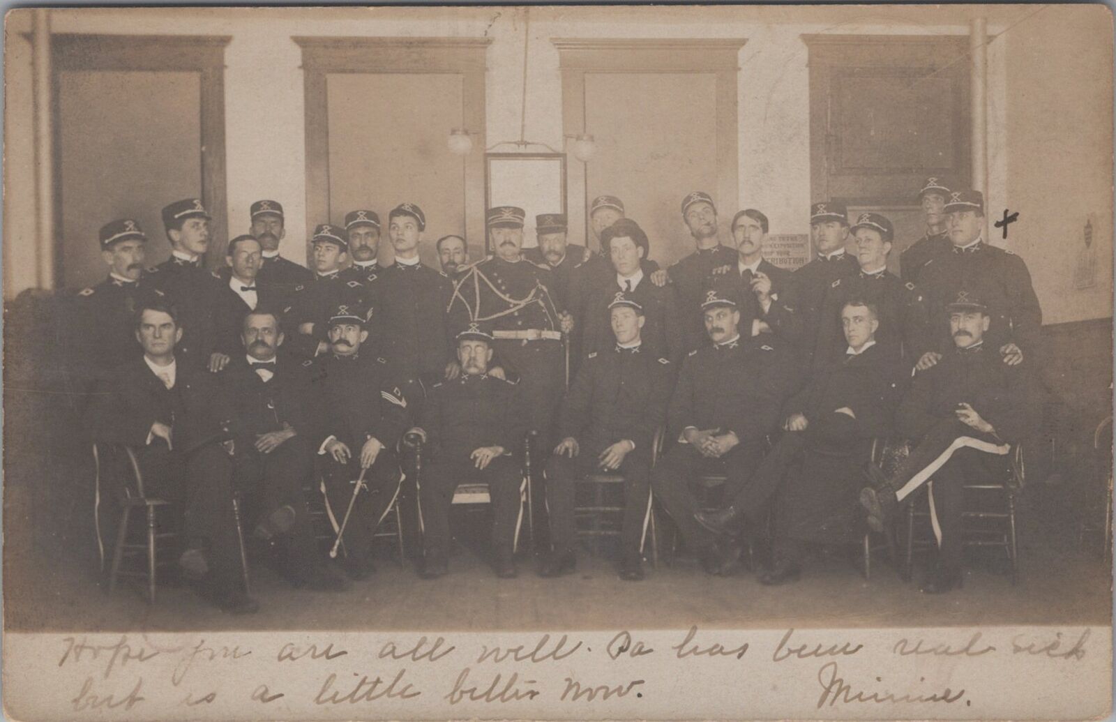 Group of Soldiers,Gentlemen Philippi W.Virginia to Kewanna 1907 RPPC Postcard