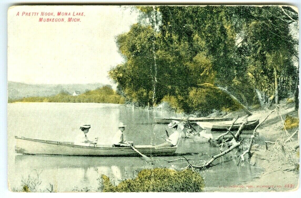 Muskegon MI  A Pretty Nook on Mona Lake 1908