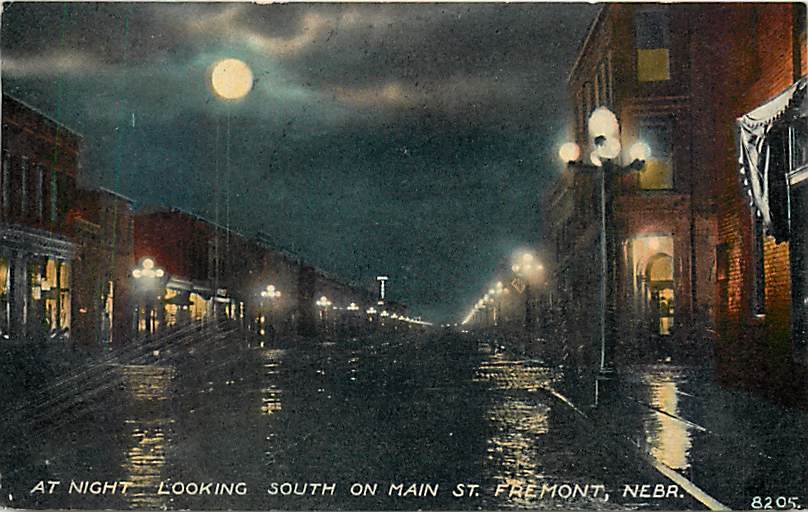 NE, Fremont, Nebraska, Main Street, Looking South At Night, Woolworth No 8205