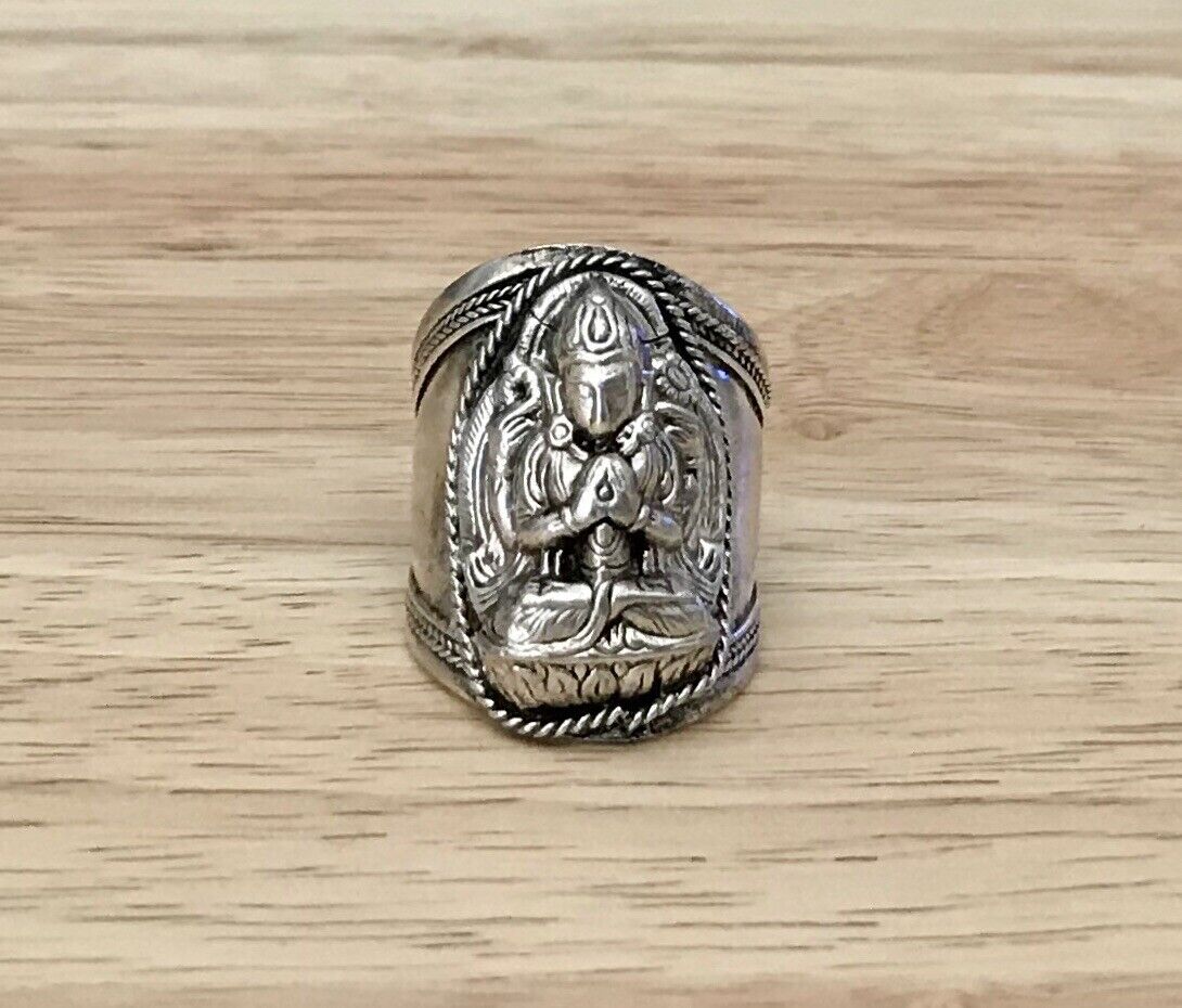 Tibetan Silver Buddha Ring Adjustable 