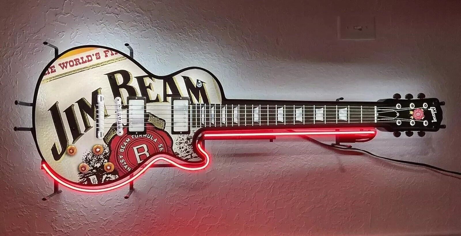 Jim Beam Gibson Guitar Neon Sign Advertising Collectible Decor Vintage USA Made