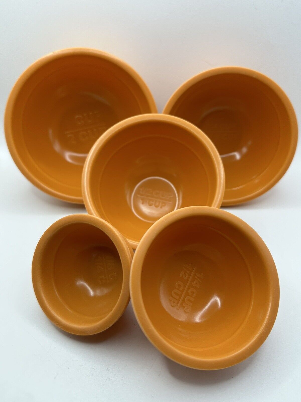 Authentic Rare Vintage True Melmac Tangerine 5pc  Nesting Measuring Cups/Bowls