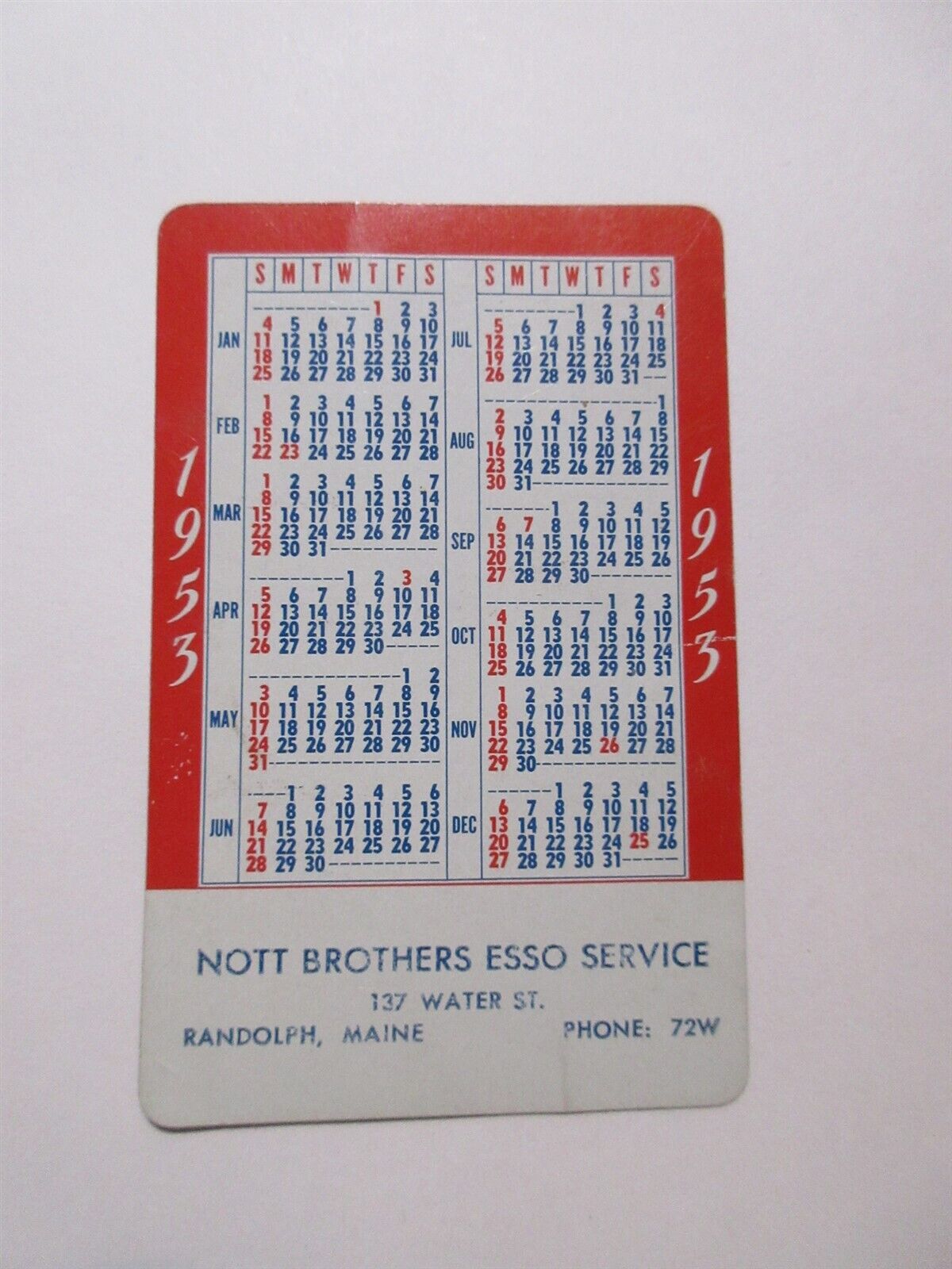 Vintage 1953 Esso Gas Oil Pocket Calendar Canasta Scoring Table