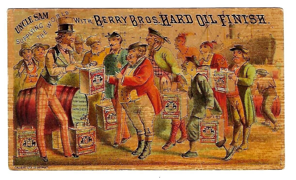 c1890 Victorian Trade Card Berry Bros. Hard Oil Finish, Uncle Sam, Varnish