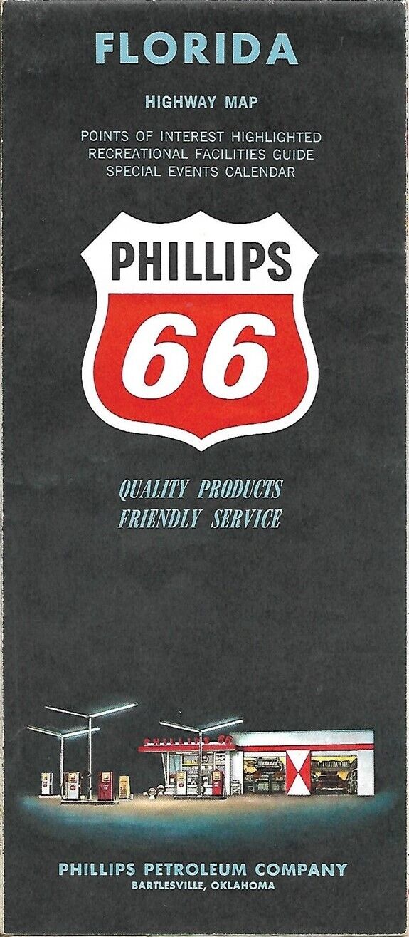 1962 PHILLIPS 66 Road Map FLORIDA Miami Jacksonville Tampa West Palm Beach