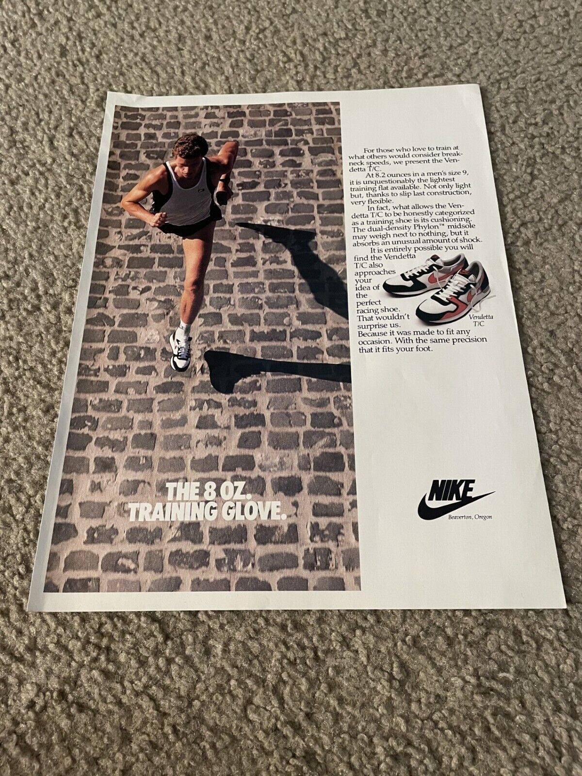 Vintage 1987 NIKE VENDETTA T/C Trainer Running Shoes Poster Print Ad 1980s