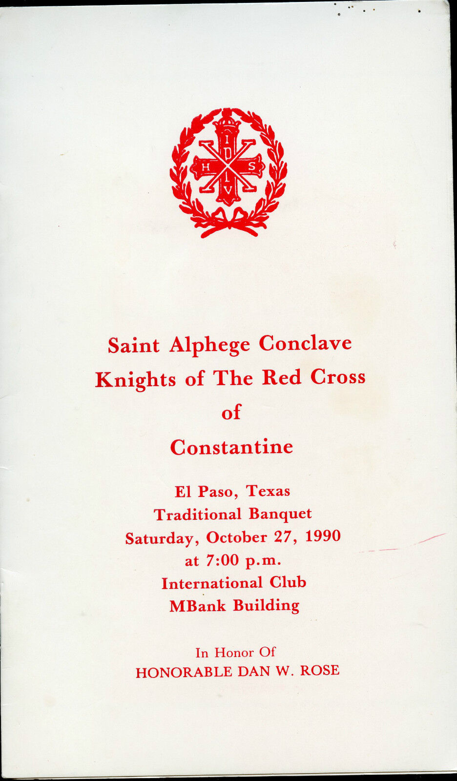 Mason-St Alphege Conclave-El Paso Tx-Banquet-1990-Knights Red Cross Constantine