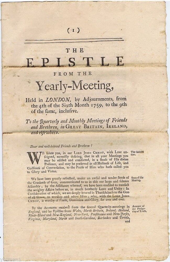 The Epistle from the Yearly-meeting: Held in London, 1759, Jeremiah Waring Clerk