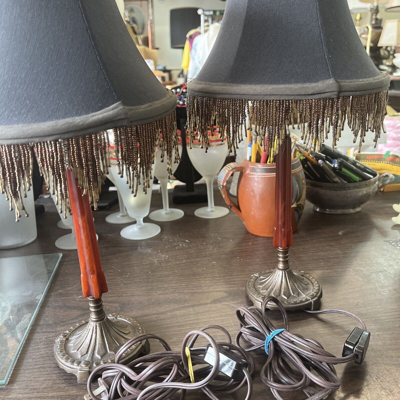 Pair Vintage Bakelite Boudoir Lamps