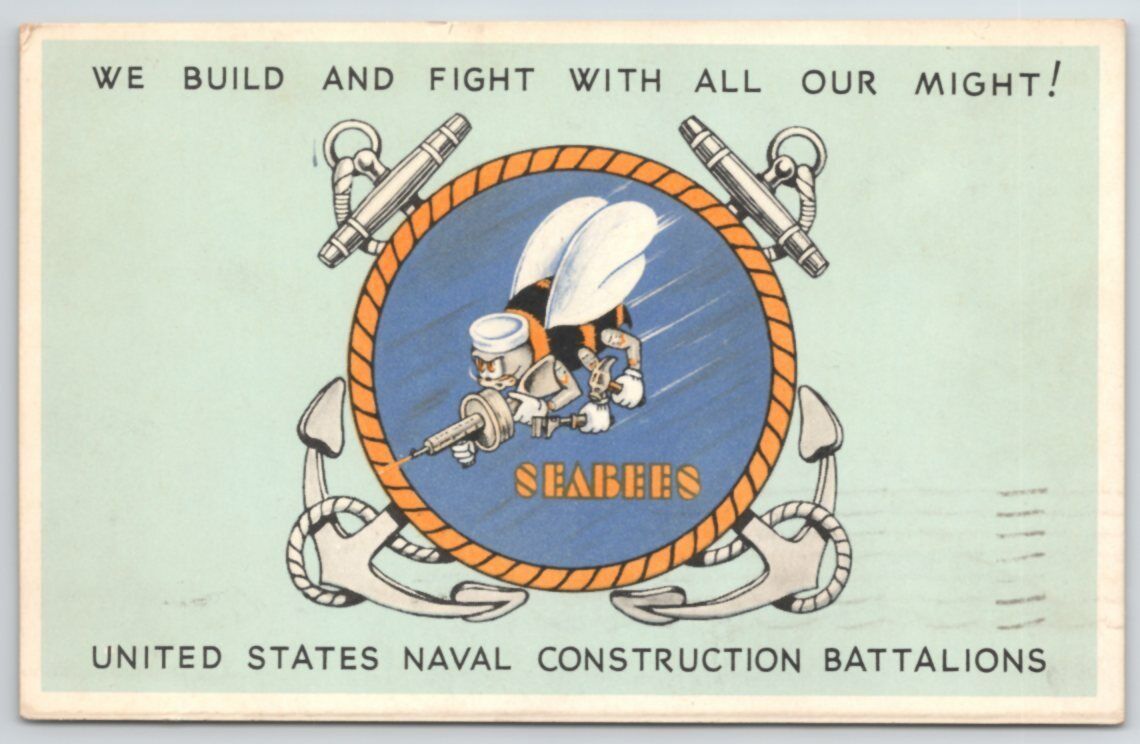 1943 Camp Peary Navy SEABEES WWII Military Postcard cG