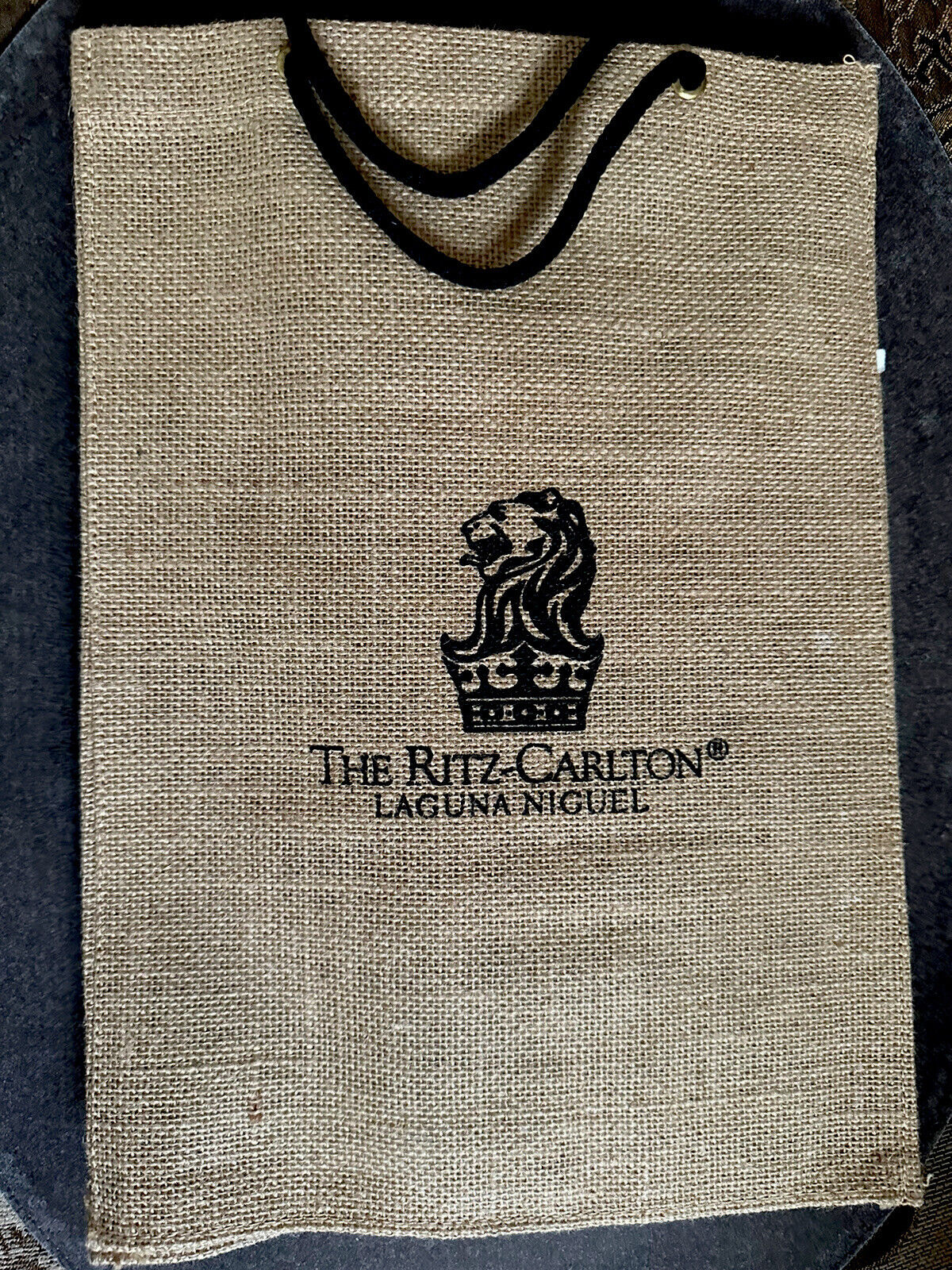 The Ritz Carlton Laguna Niguel Burlap decorative bag  13 1/2” x 9 1/2”