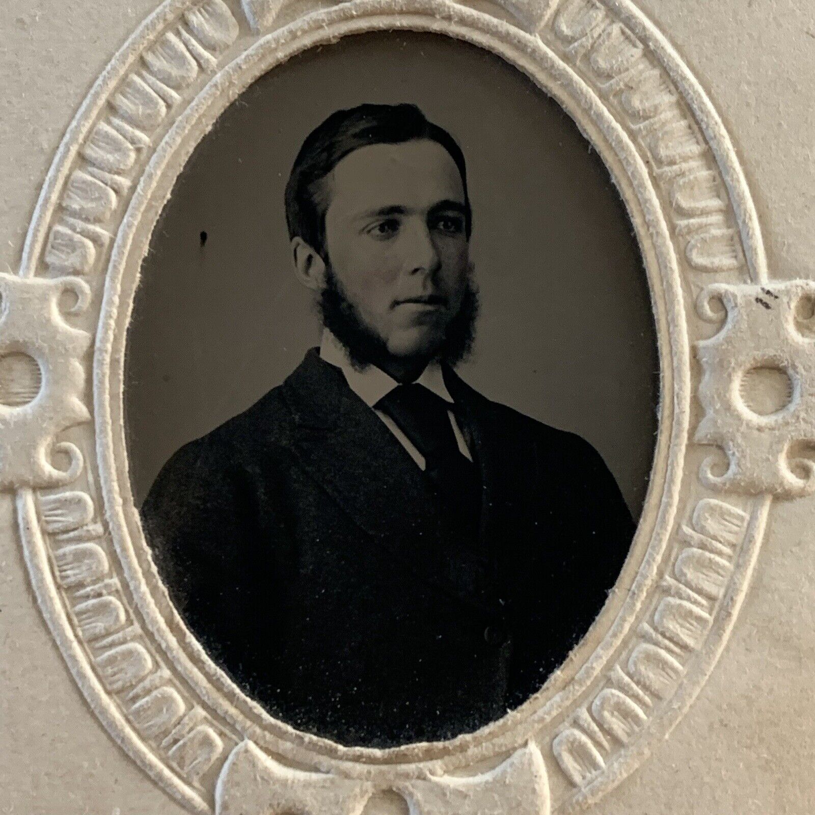 Antique Tintype Photograph Handsome Man Fluffy Mutton Chops