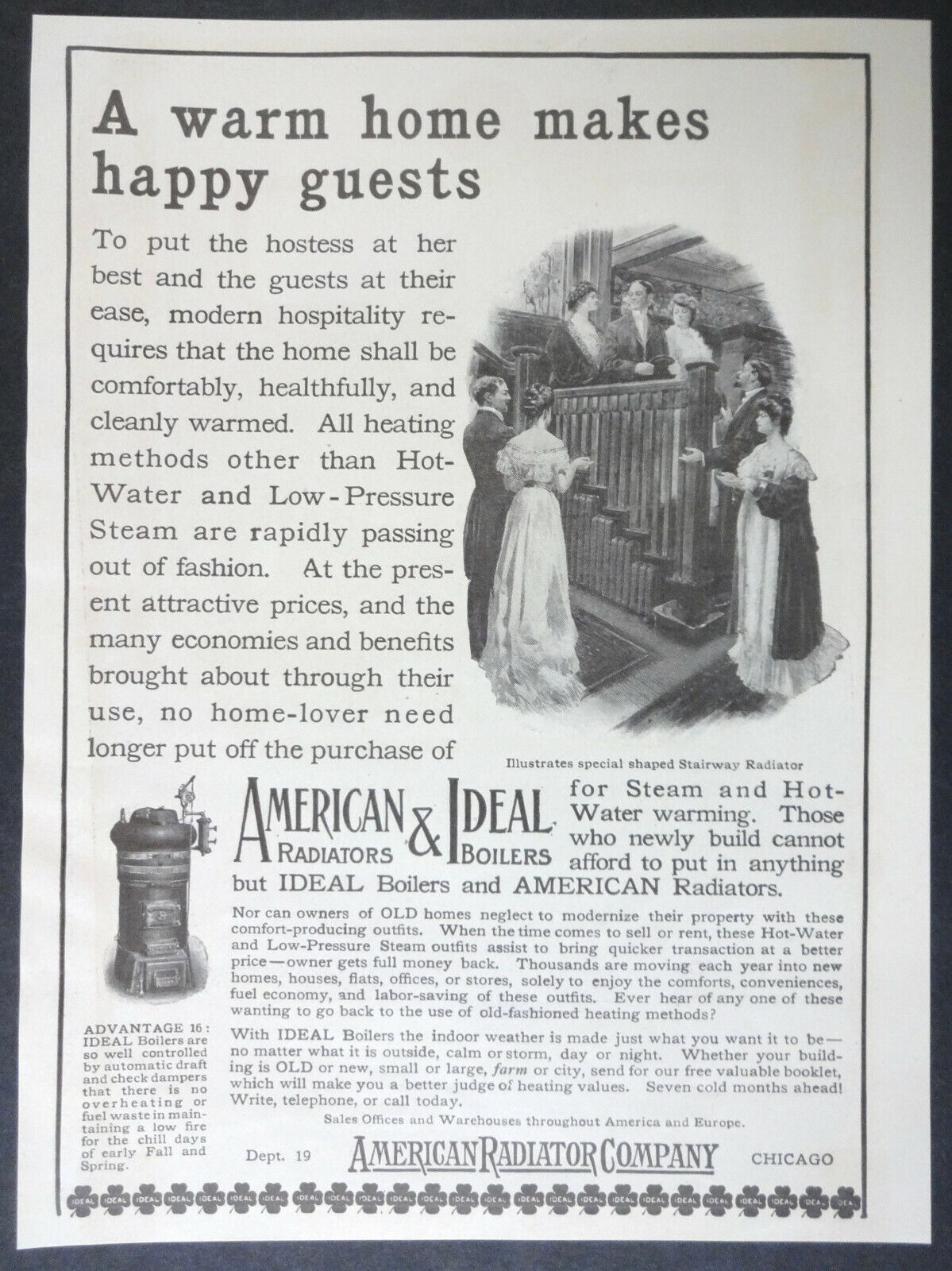 Vintage Magazine Ad 1908 American Radiators Ideal Boilers