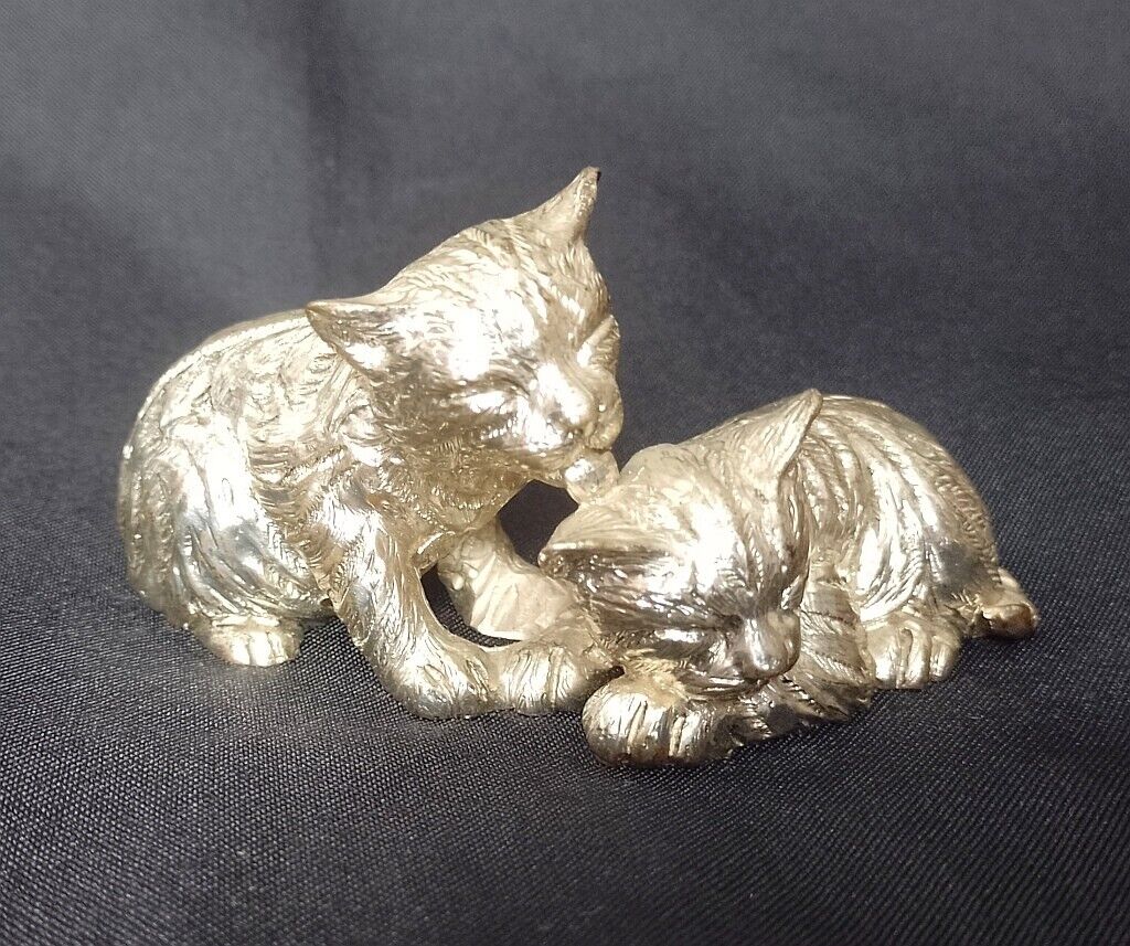 Vintage Italian Figurine Two Cute Kitten Cats Silver Coated Decoration