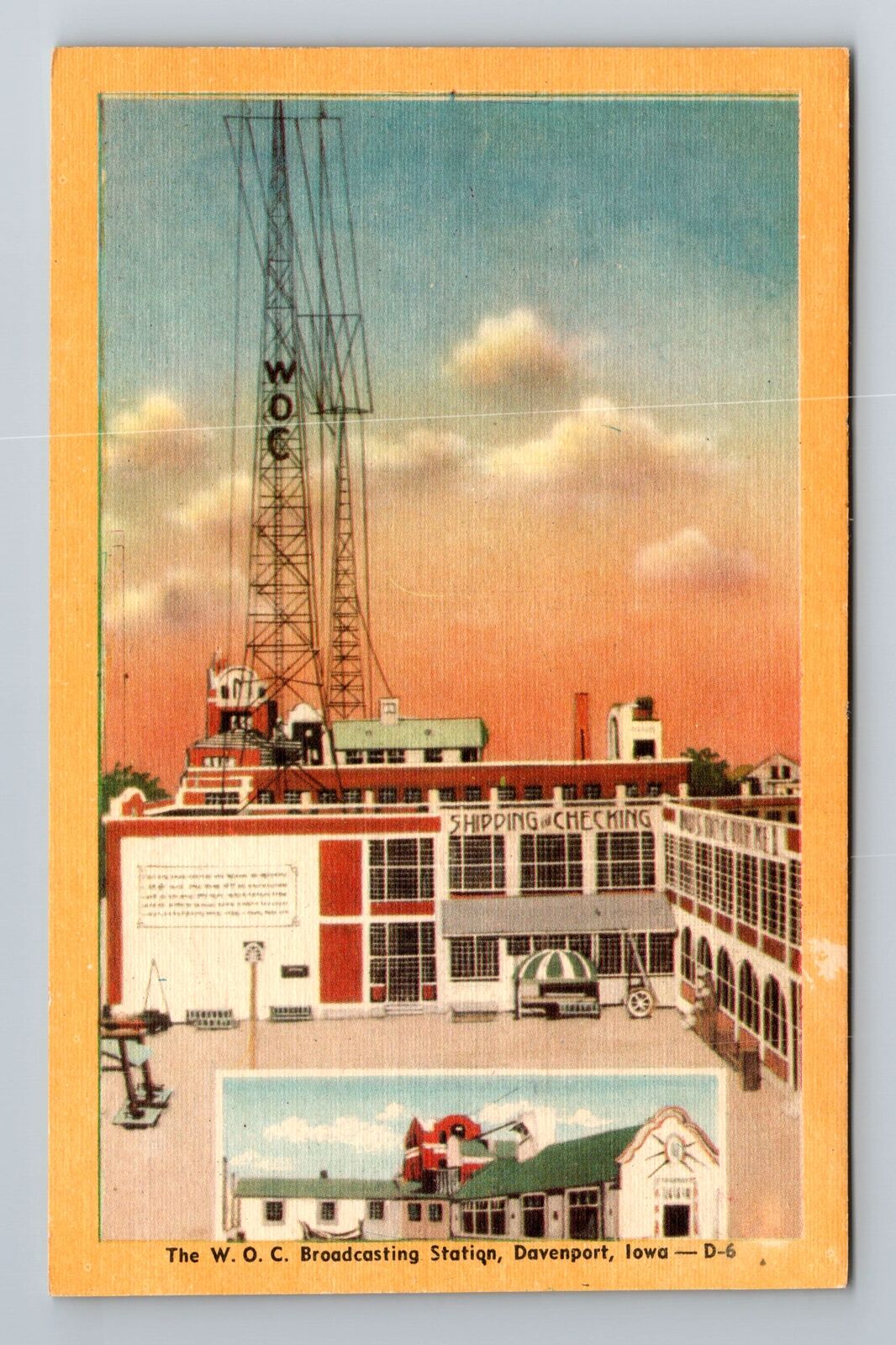Davenport IA-Iowa, The WOC Broadcasting Statique, Antique, Vintage Postcard