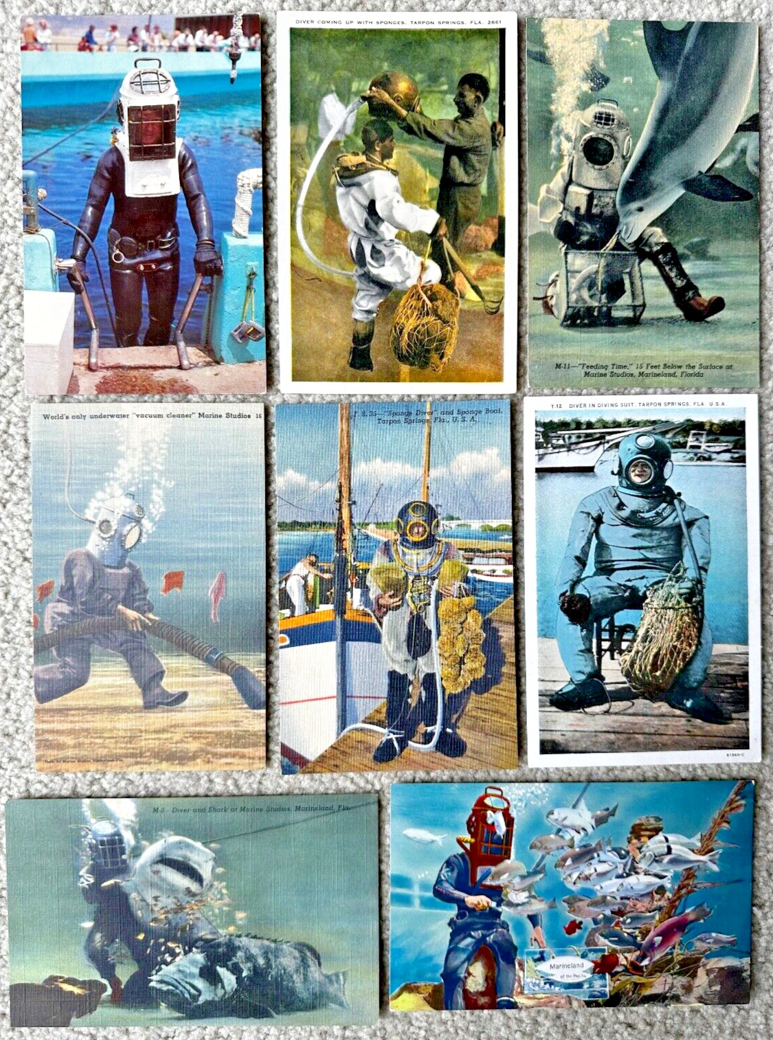 Eight Postcards Showing Underwater Divers