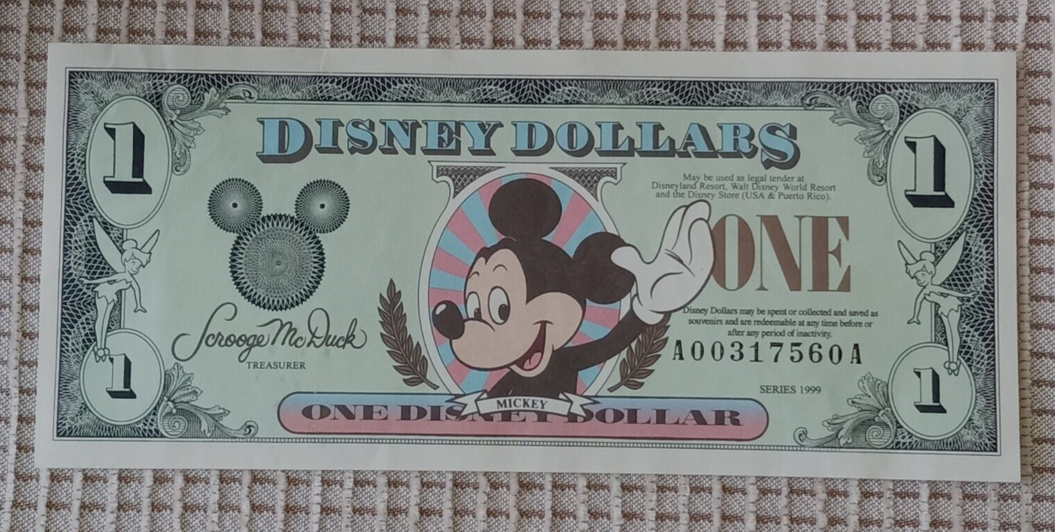 1999 DISNEYLAND $1 Like Disney Dollar A00317560A Black Mickey